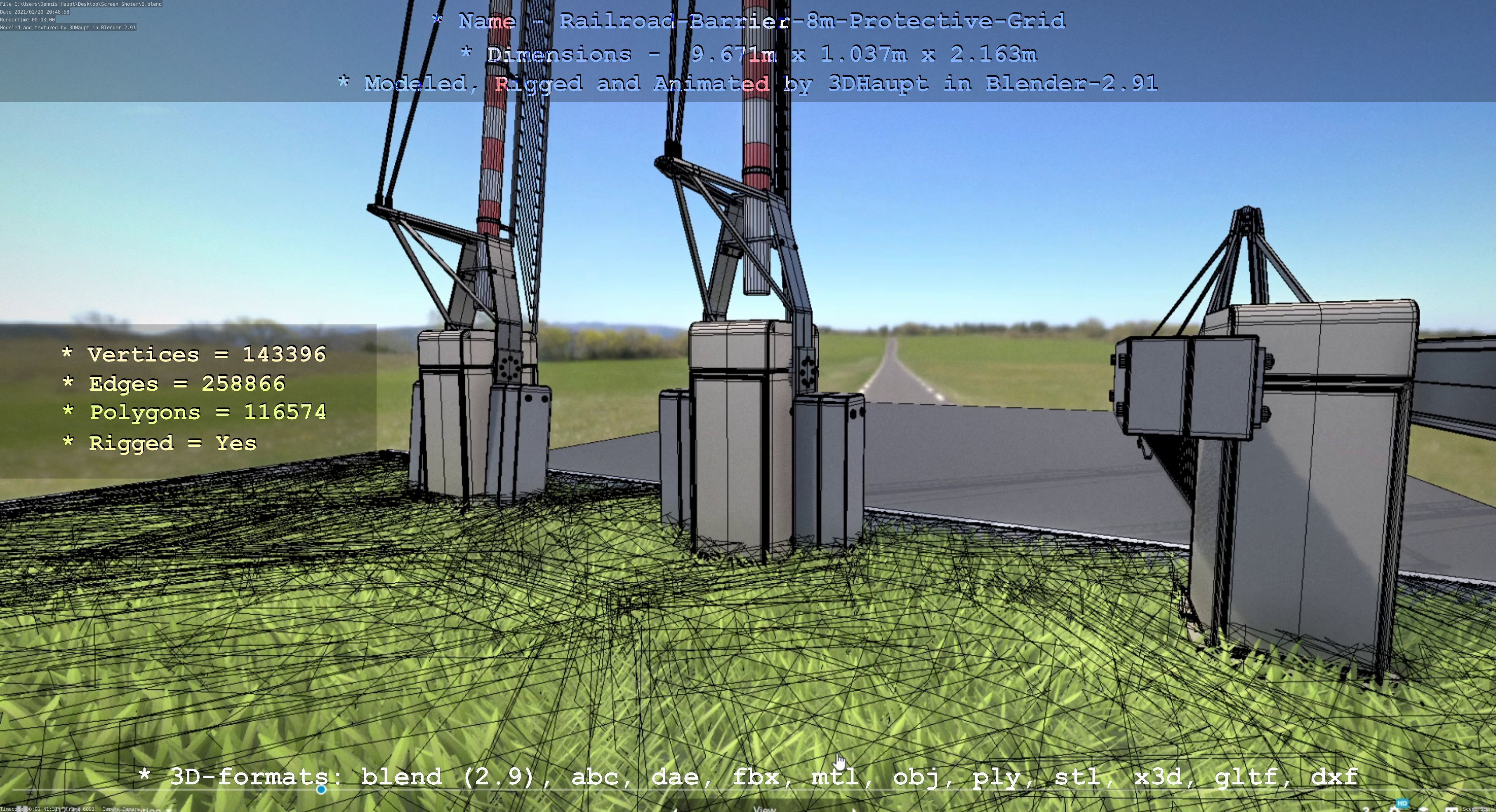 Railroad Barrier 8m High-Poly with and without Protective Grid 3D Model Collection_51