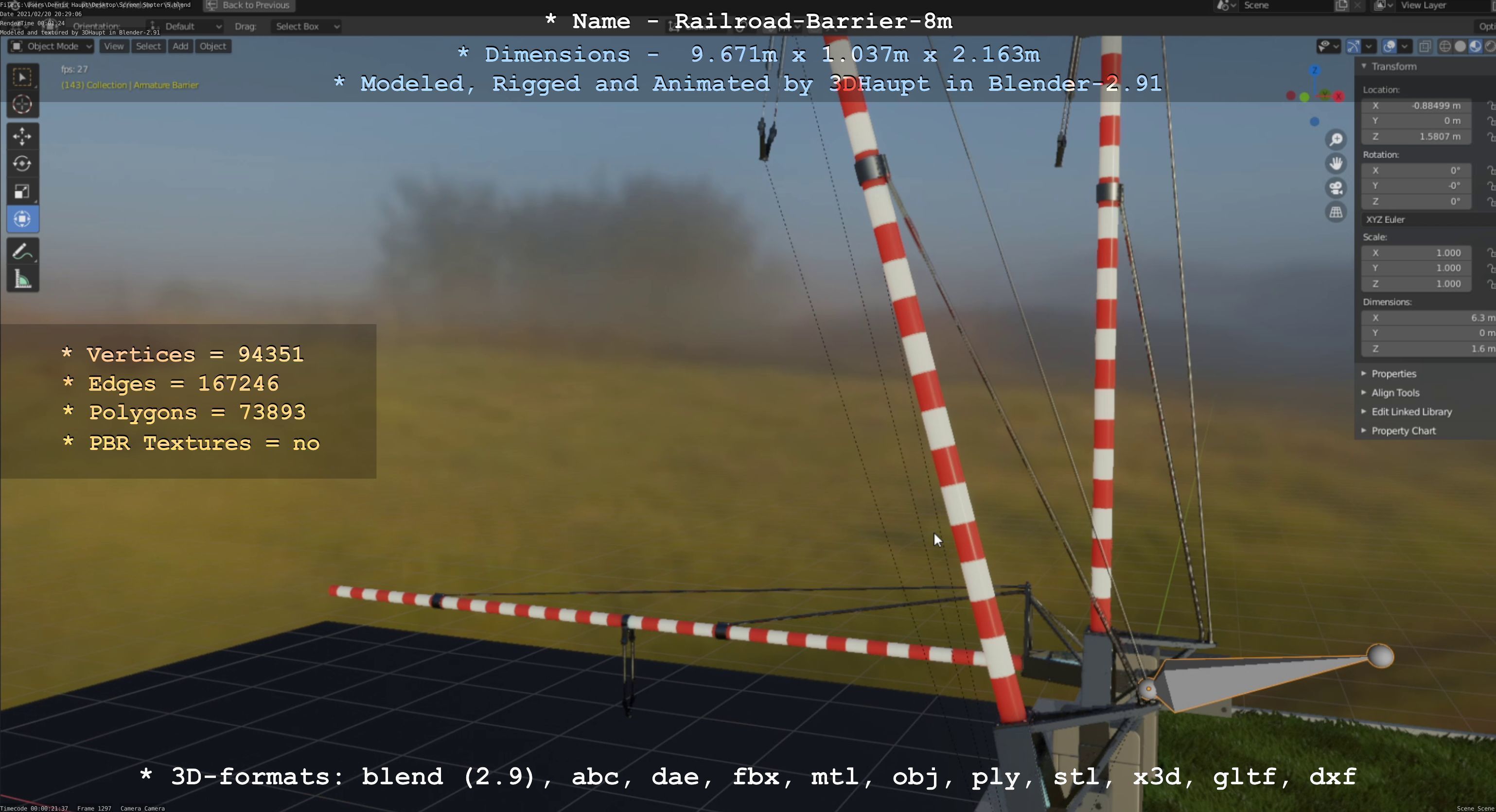 Railroad Barrier 8m High-Poly with and without Protective Grid 3D Model Collection_48