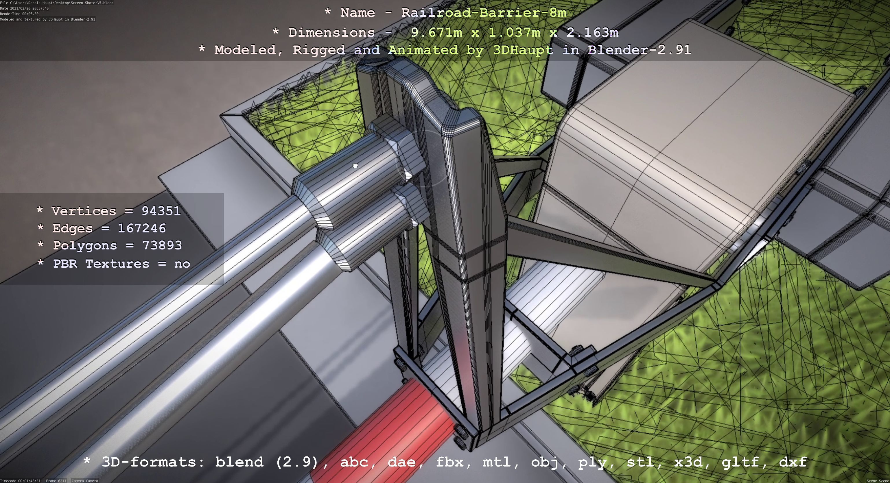 Railroad Barrier 8m High-Poly with and without Protective Grid 3D Model Collection_81