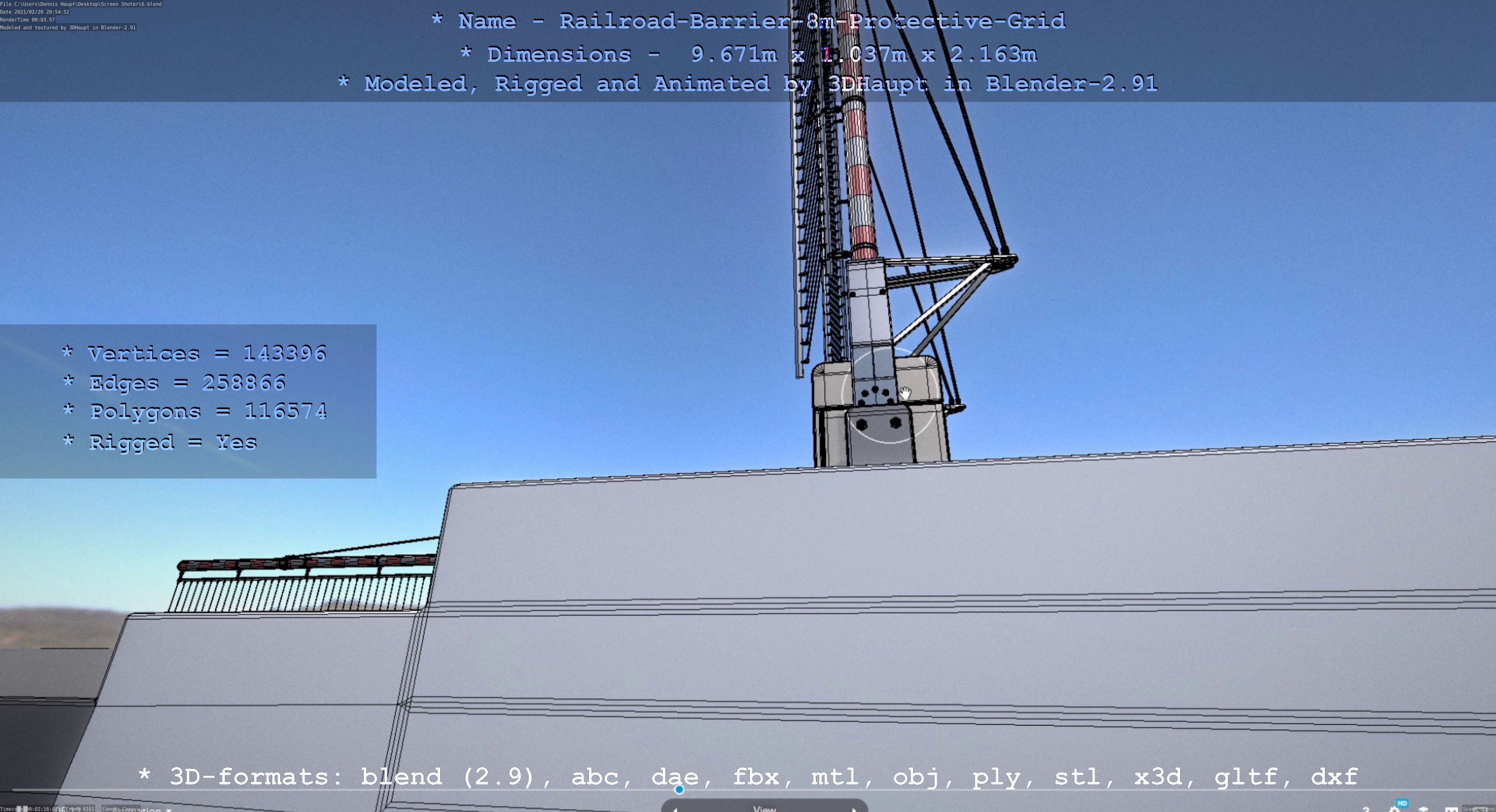 Railroad Barrier 8m High-Poly with and without Protective Grid 3D Model Collection_52