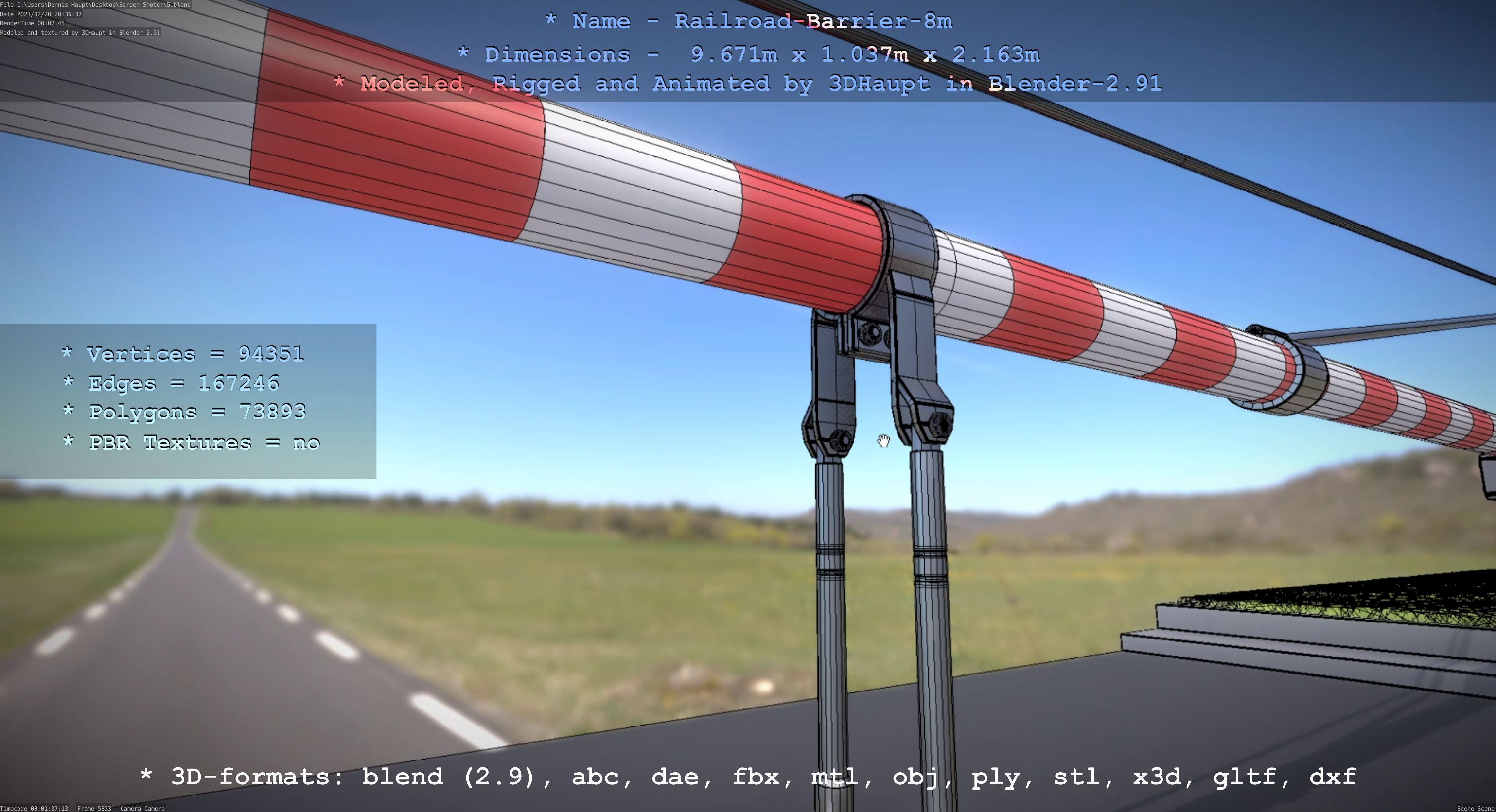 Railroad Barrier 8m High-Poly with and without Protective Grid 3D Model Collection_35