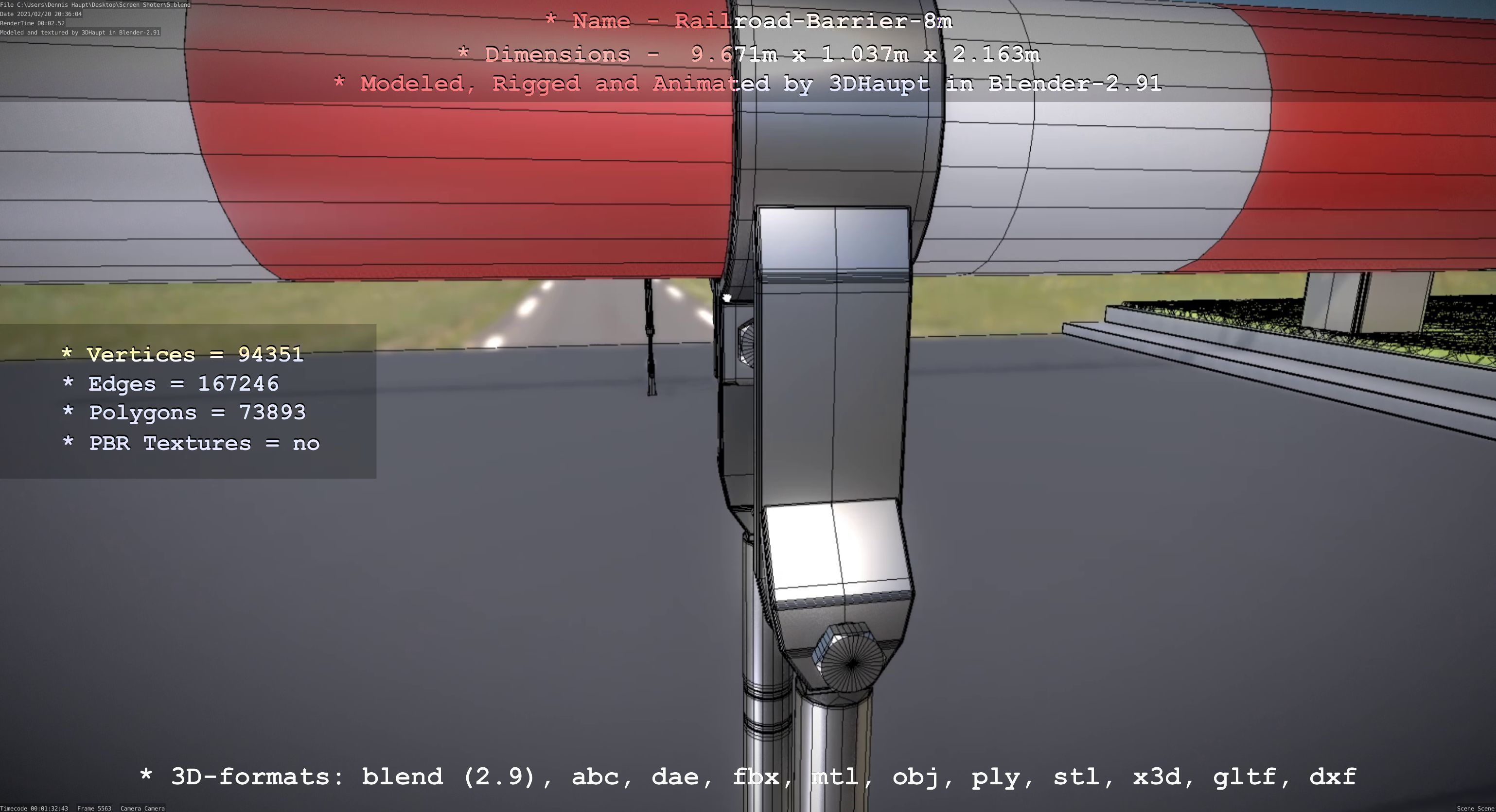 Railroad Barrier 8m High-Poly with and without Protective Grid 3D Model Collection_68
