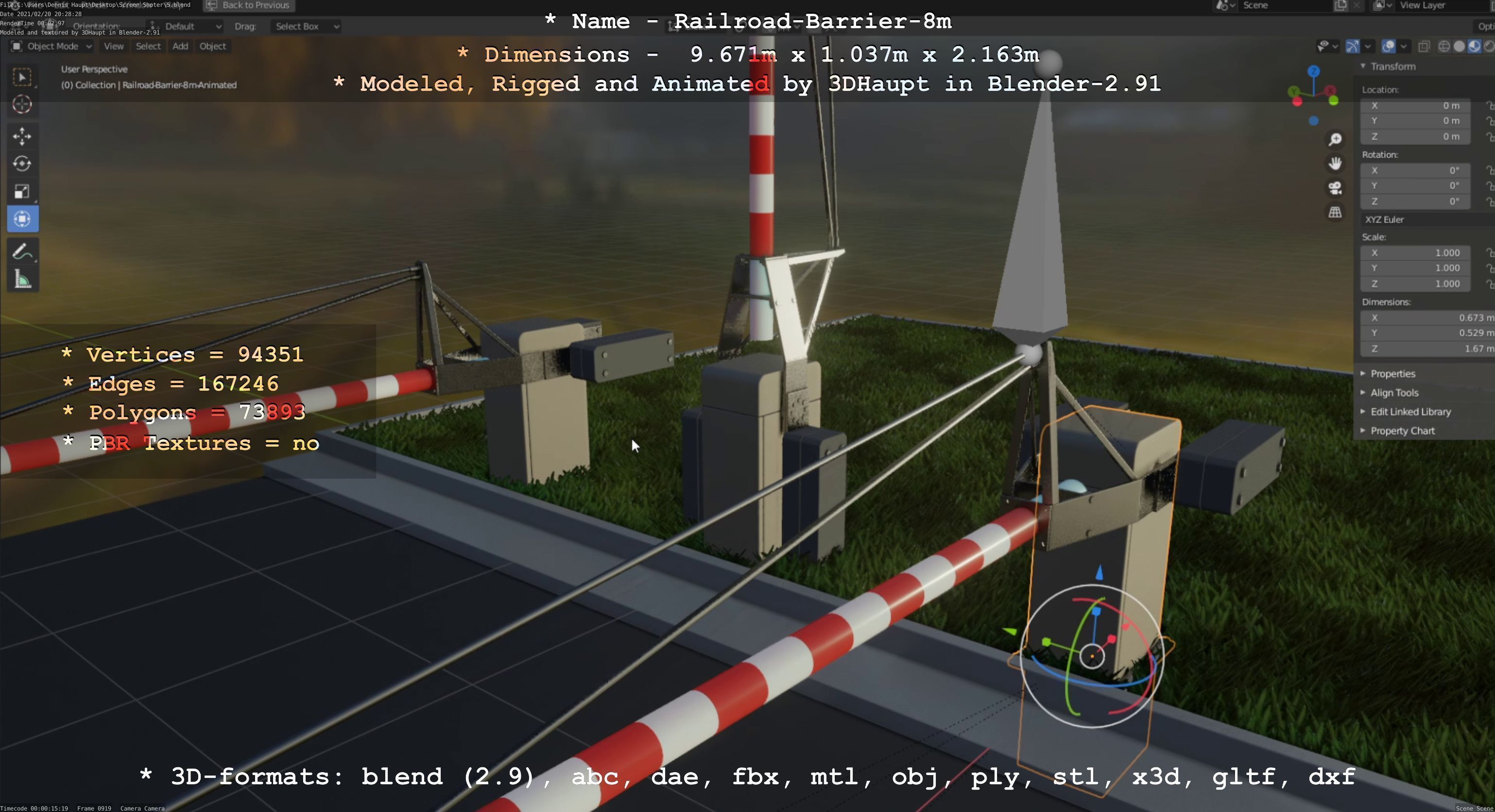 Railroad Barrier 8m High-Poly with and without Protective Grid 3D Model Collection_46