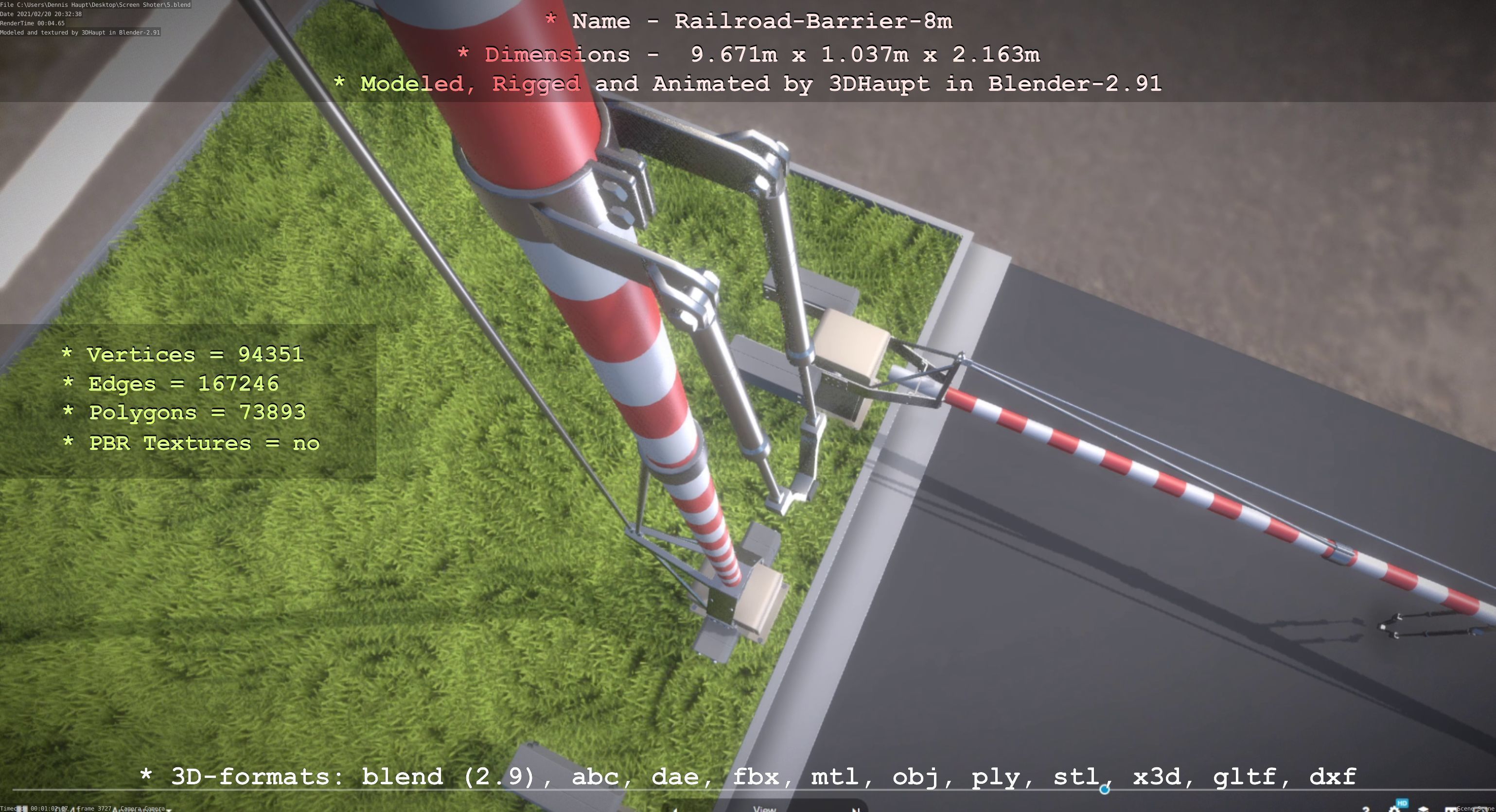Railroad Barrier 8m High-Poly with and without Protective Grid 3D Model Collection_63