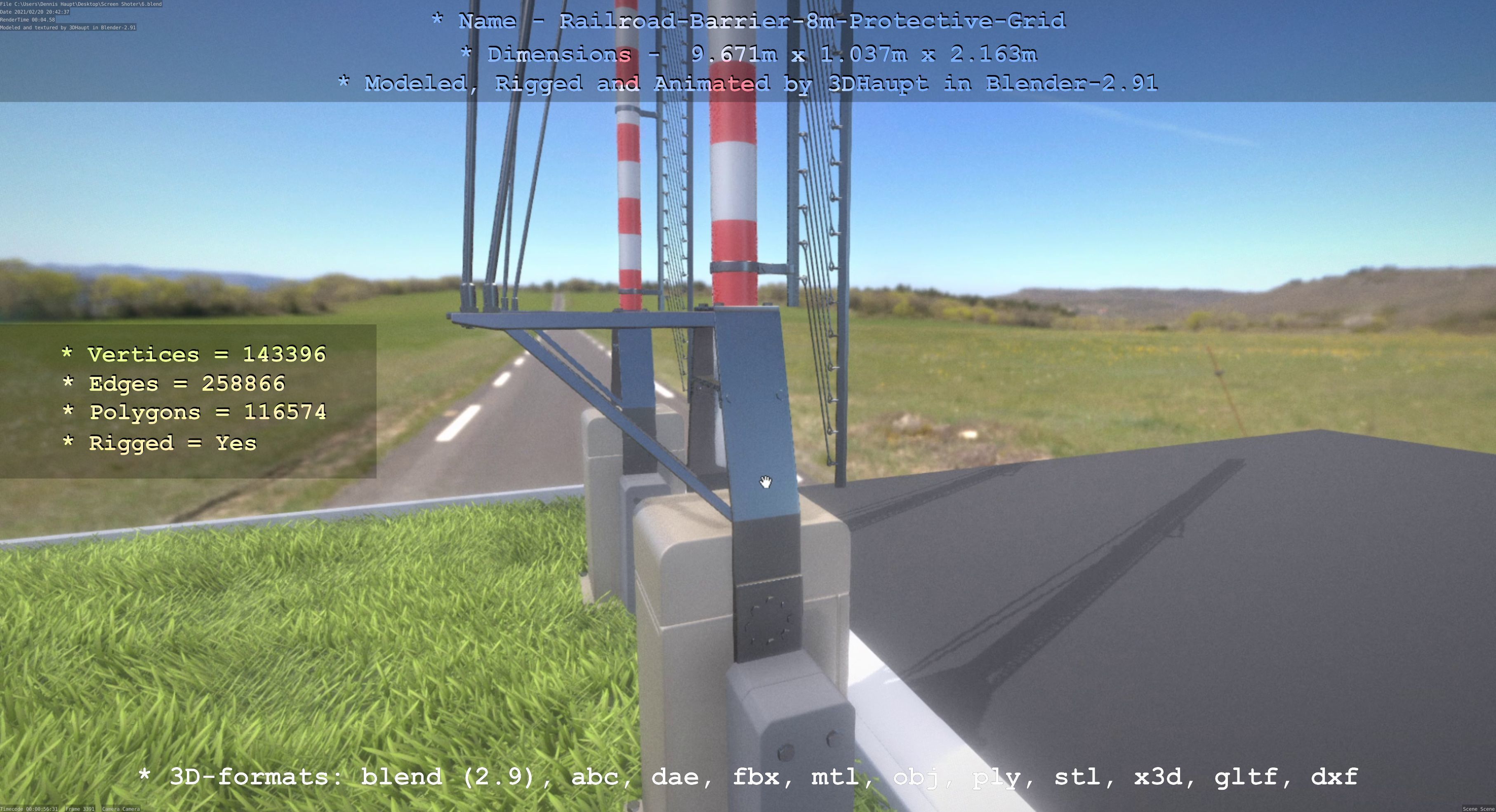 Railroad Barrier 8m High-Poly with and without Protective Grid 3D Model Collection_77
