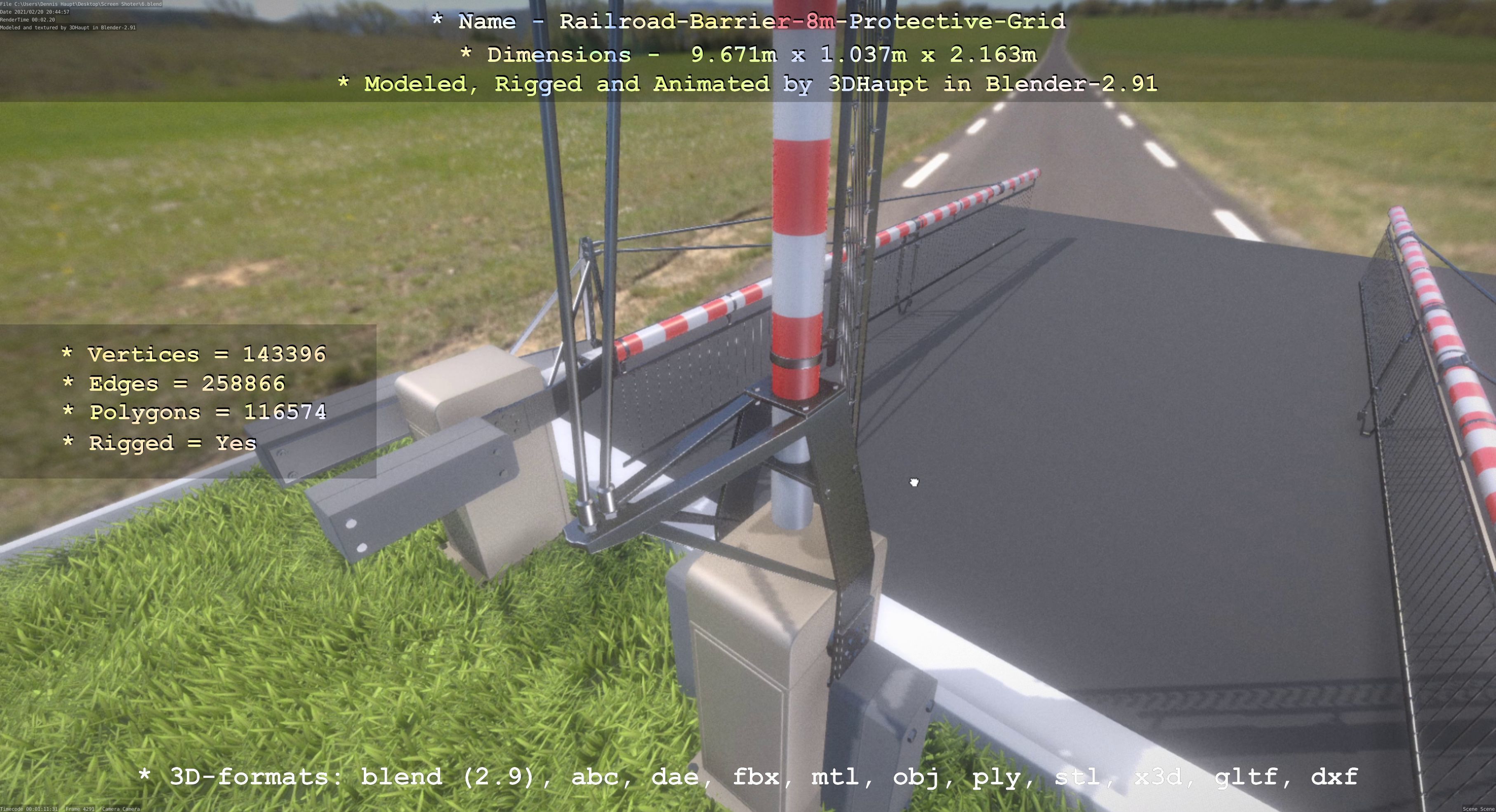 Railroad Barrier 8m High-Poly with and without Protective Grid 3D Model Collection_78