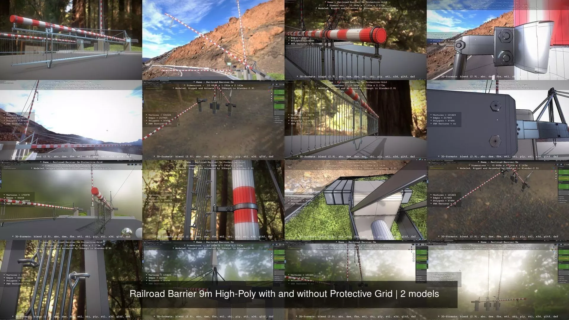 Railroad Barrier 9m High-Poly with and without Protective Grid 3D Model Collection_3