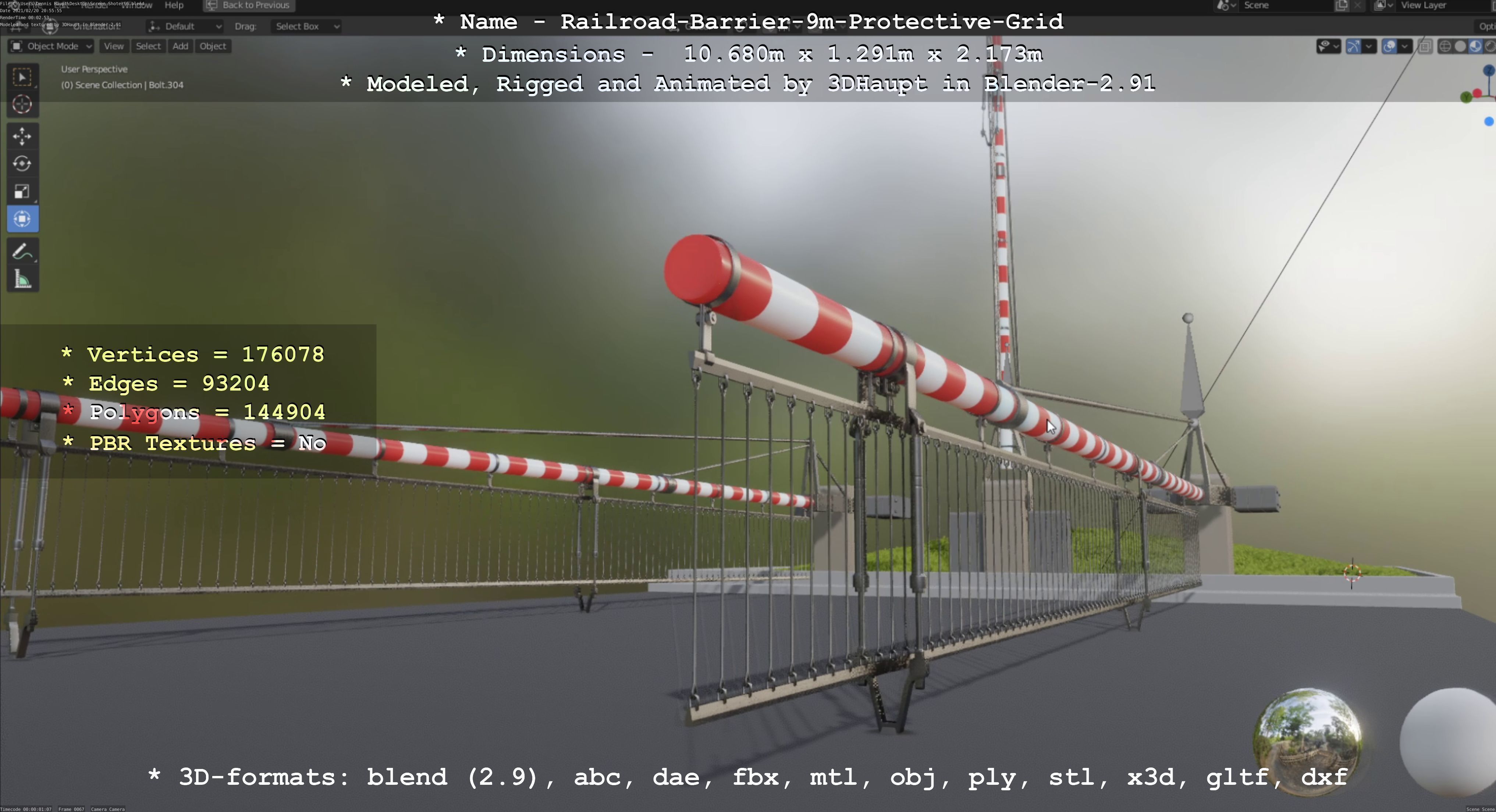 Railroad Barrier 9m High-Poly with and without Protective Grid 3D Model Collection_6