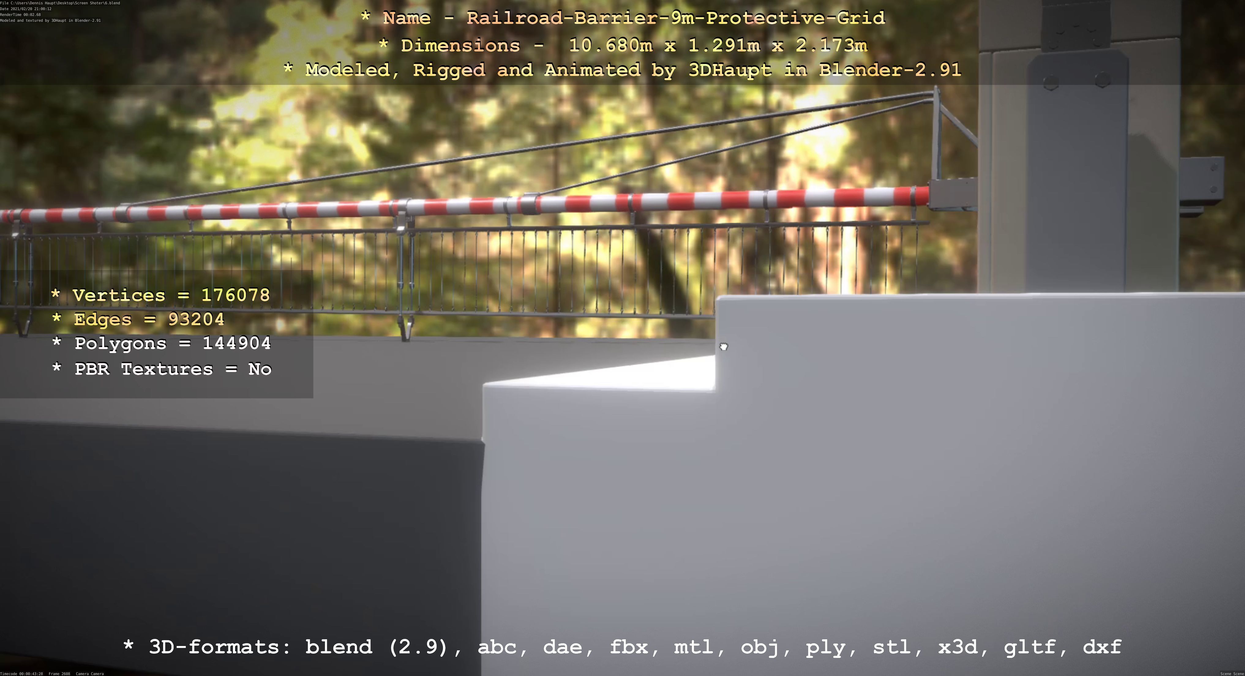 Railroad Barrier 9m High-Poly with and without Protective Grid 3D Model Collection_5