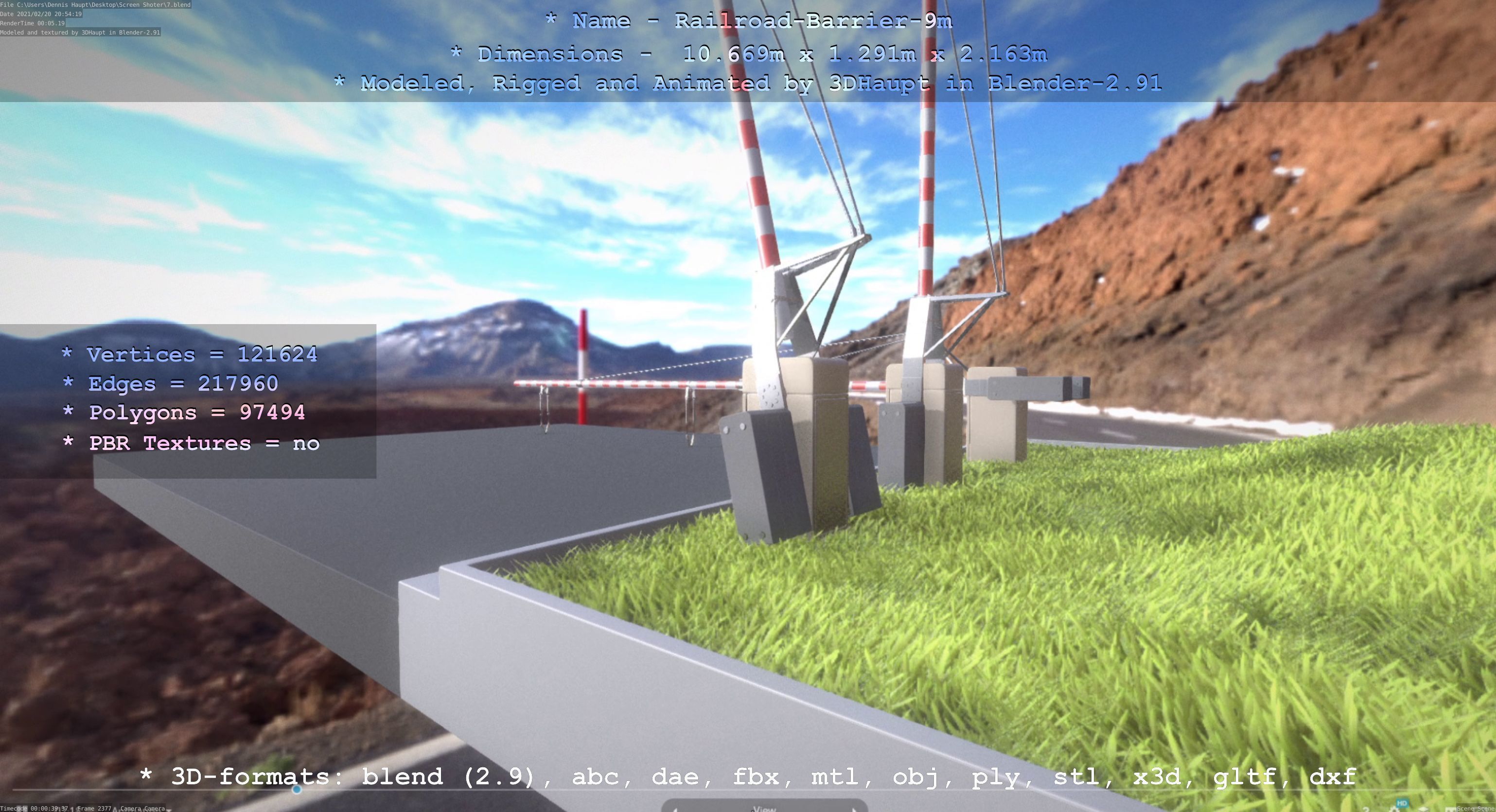 Railroad Barrier 9m High-Poly with and without Protective Grid 3D Model Collection_28