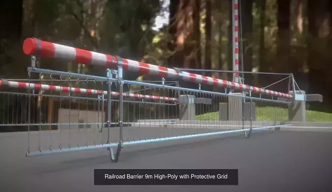 Railroad Barrier 9m High-Poly with and without Protective Grid 3D Model Collection