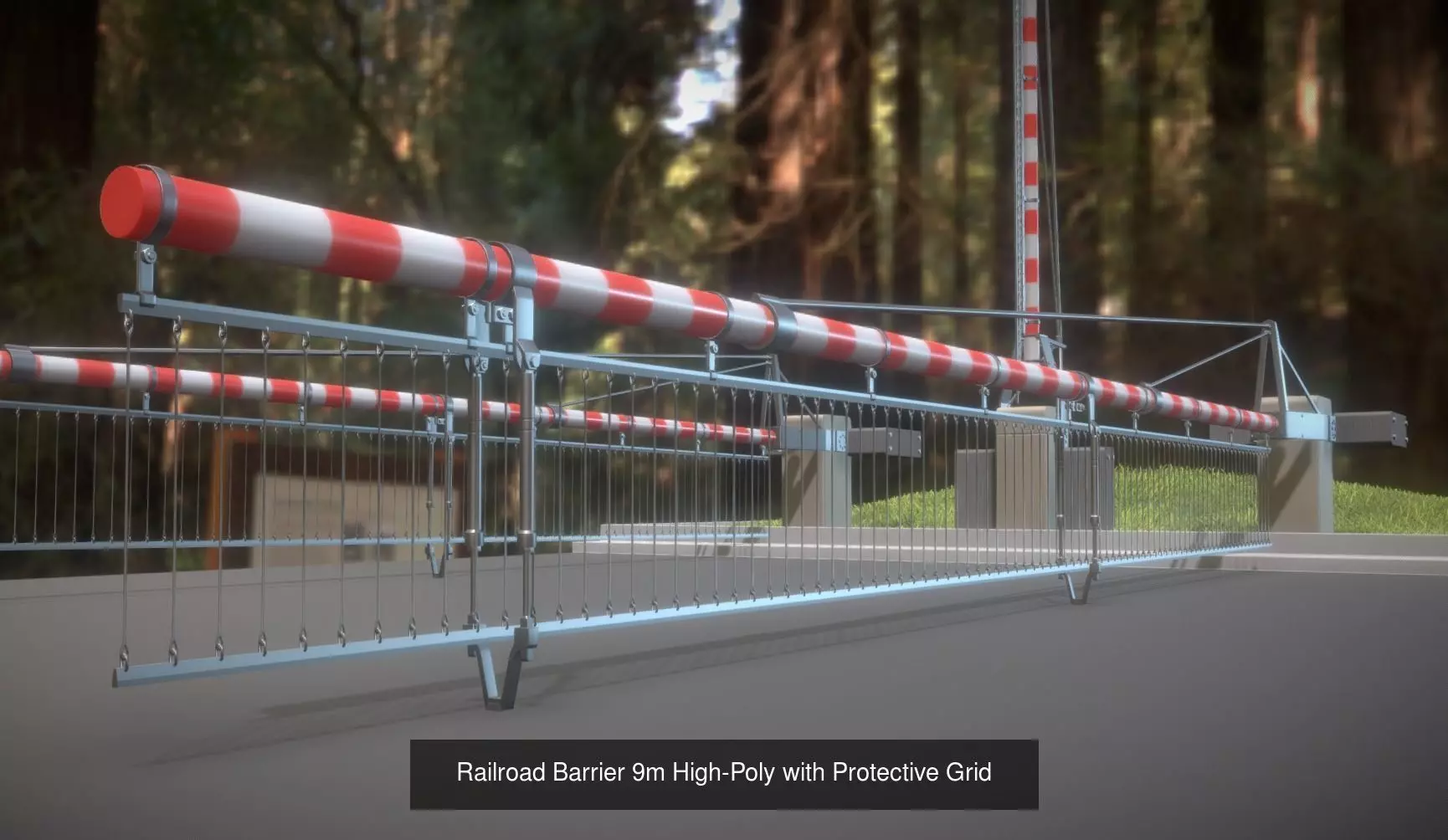 Railroad Barrier 9m High-Poly with and without Protective Grid 3D Model Collection_0