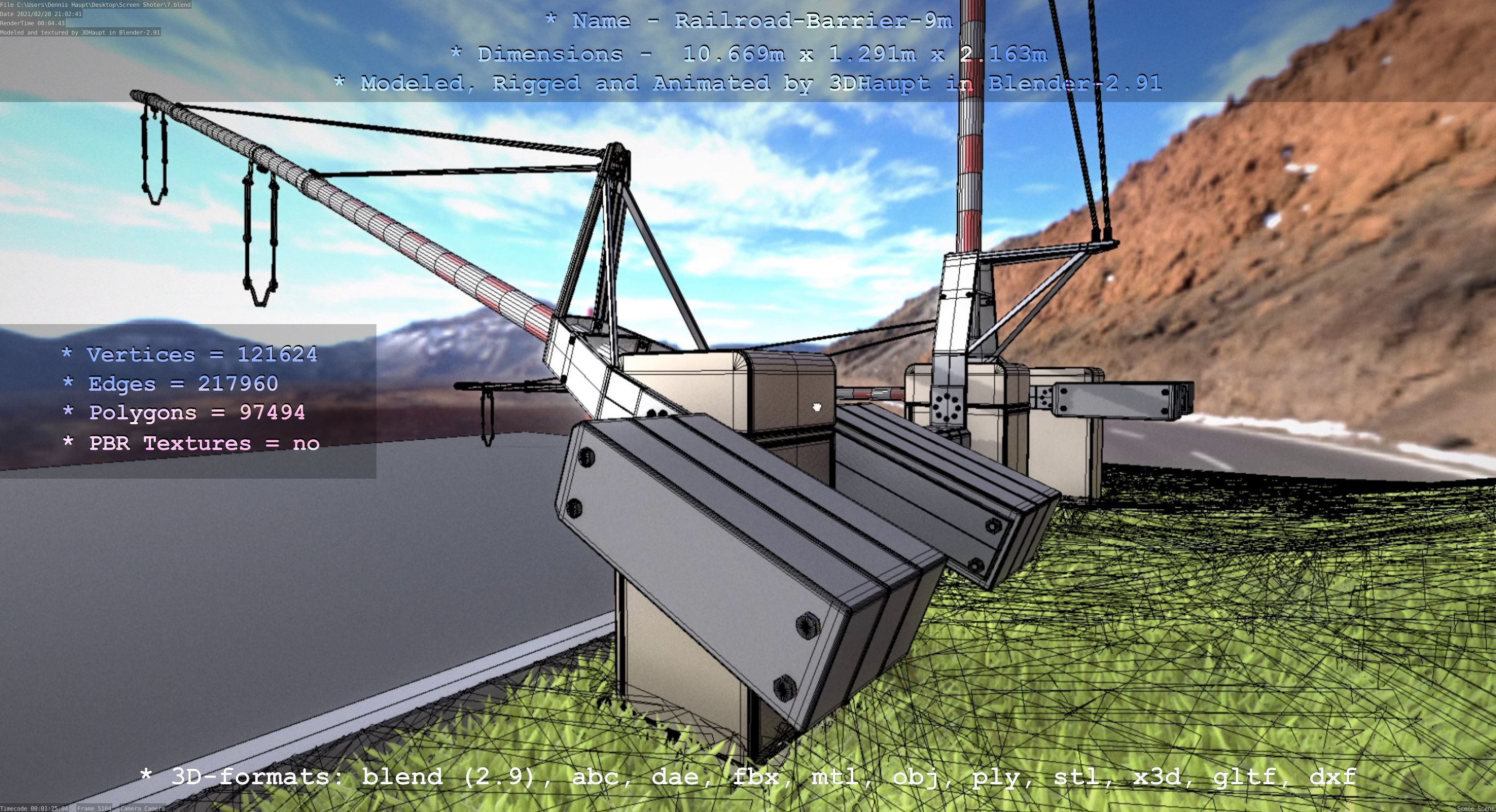 Railroad Barrier 9m High-Poly with and without Protective Grid 3D Model Collection_29