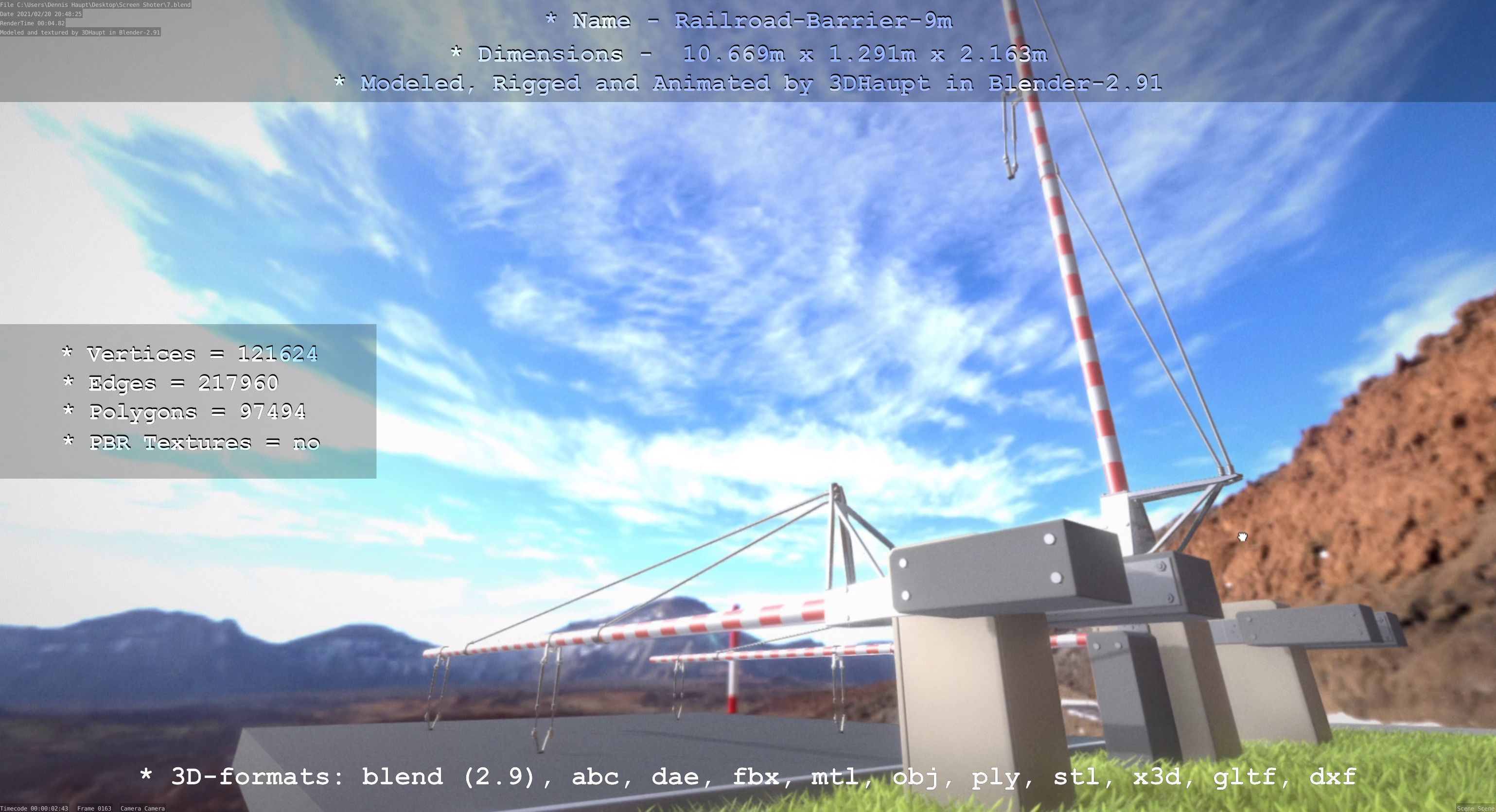 Railroad Barrier 9m High-Poly with and without Protective Grid 3D Model Collection_19