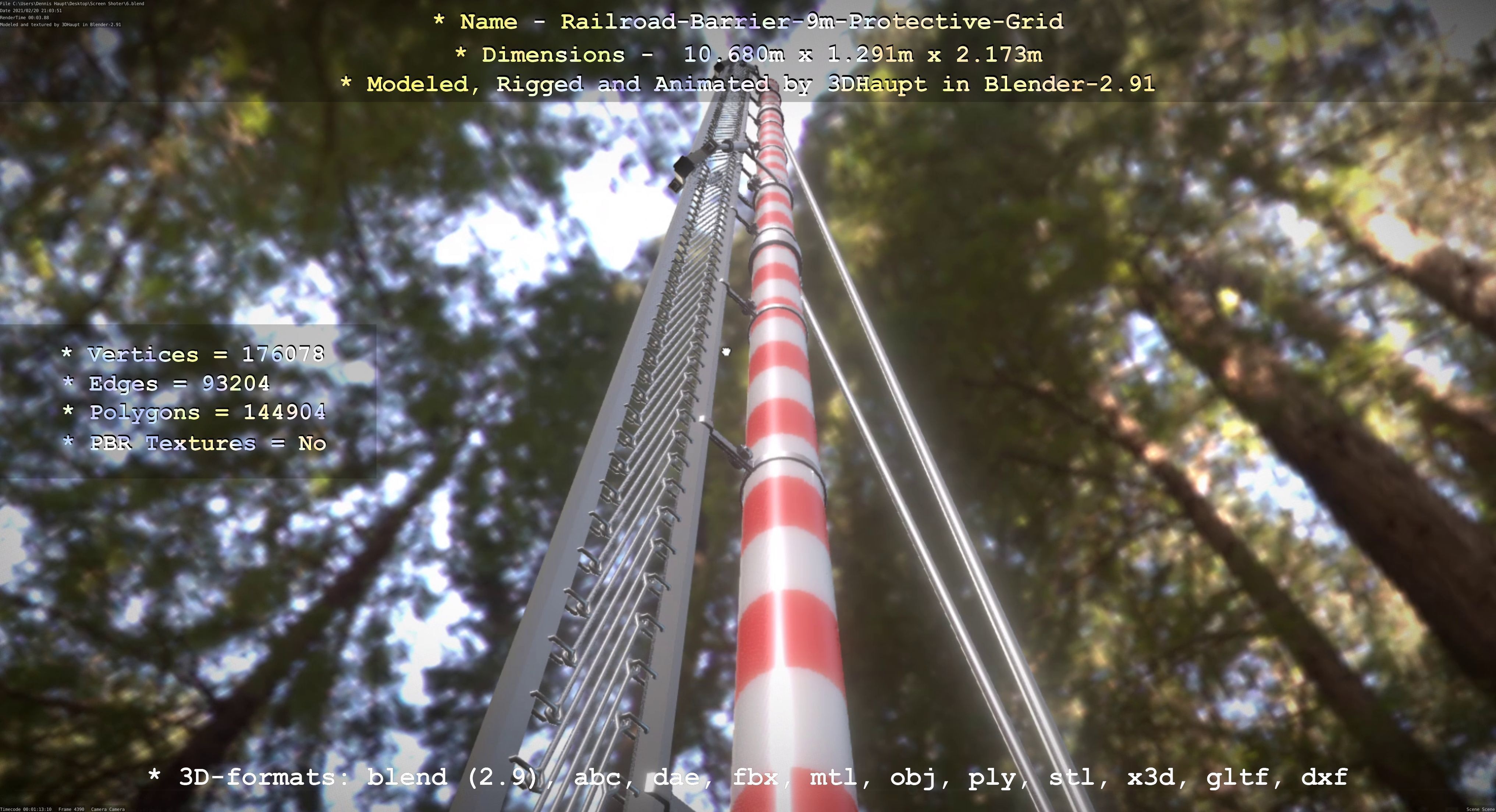 Railroad Barrier 9m High-Poly with and without Protective Grid 3D Model Collection_11