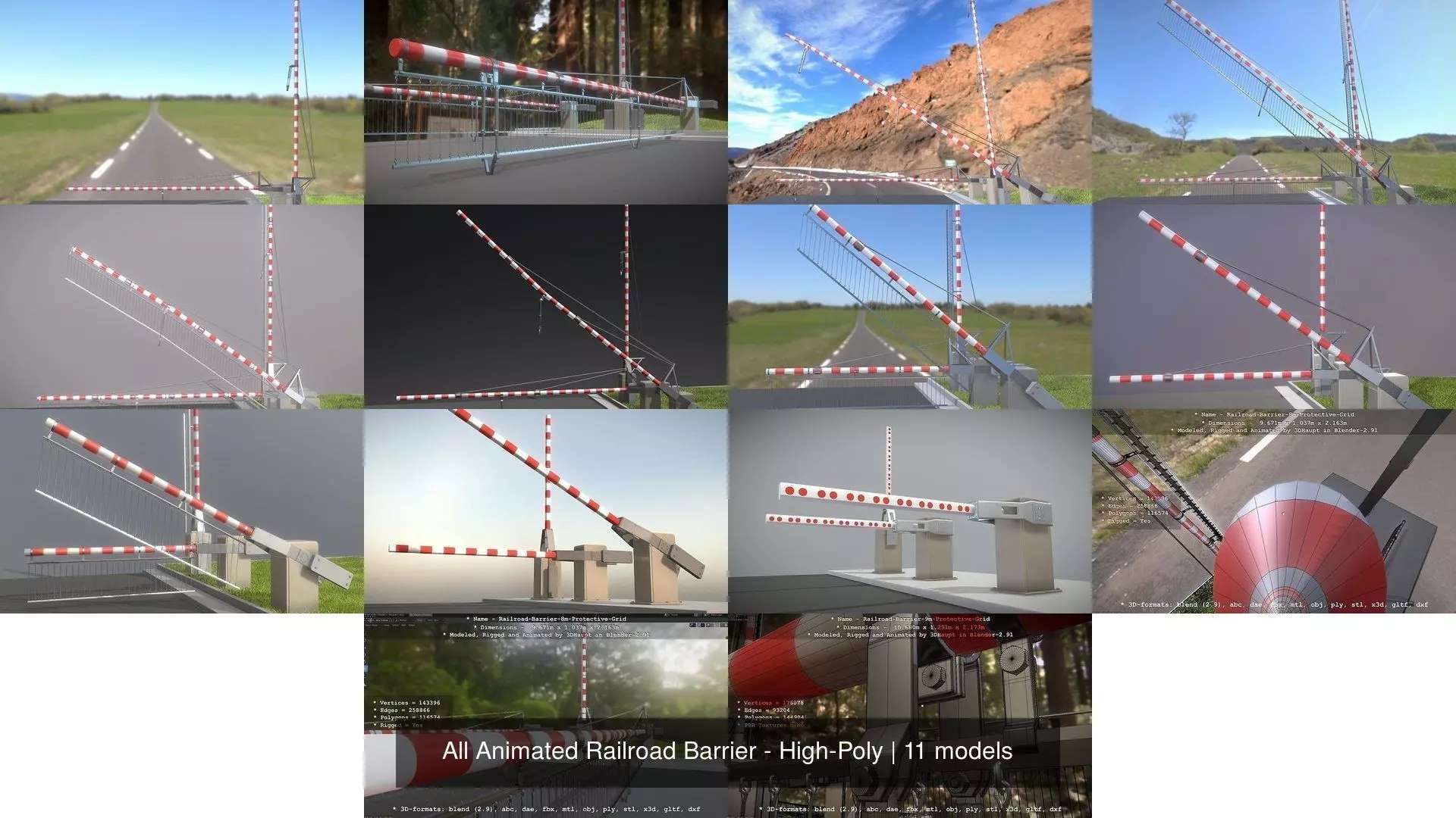 All Animated Railroad Barrier - High-Poly 3D Model Collection_0