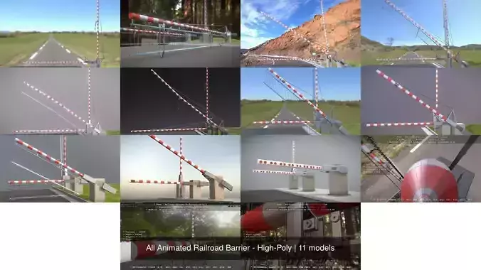 All Animated Railroad Barrier - High-Poly 3D Model Collection