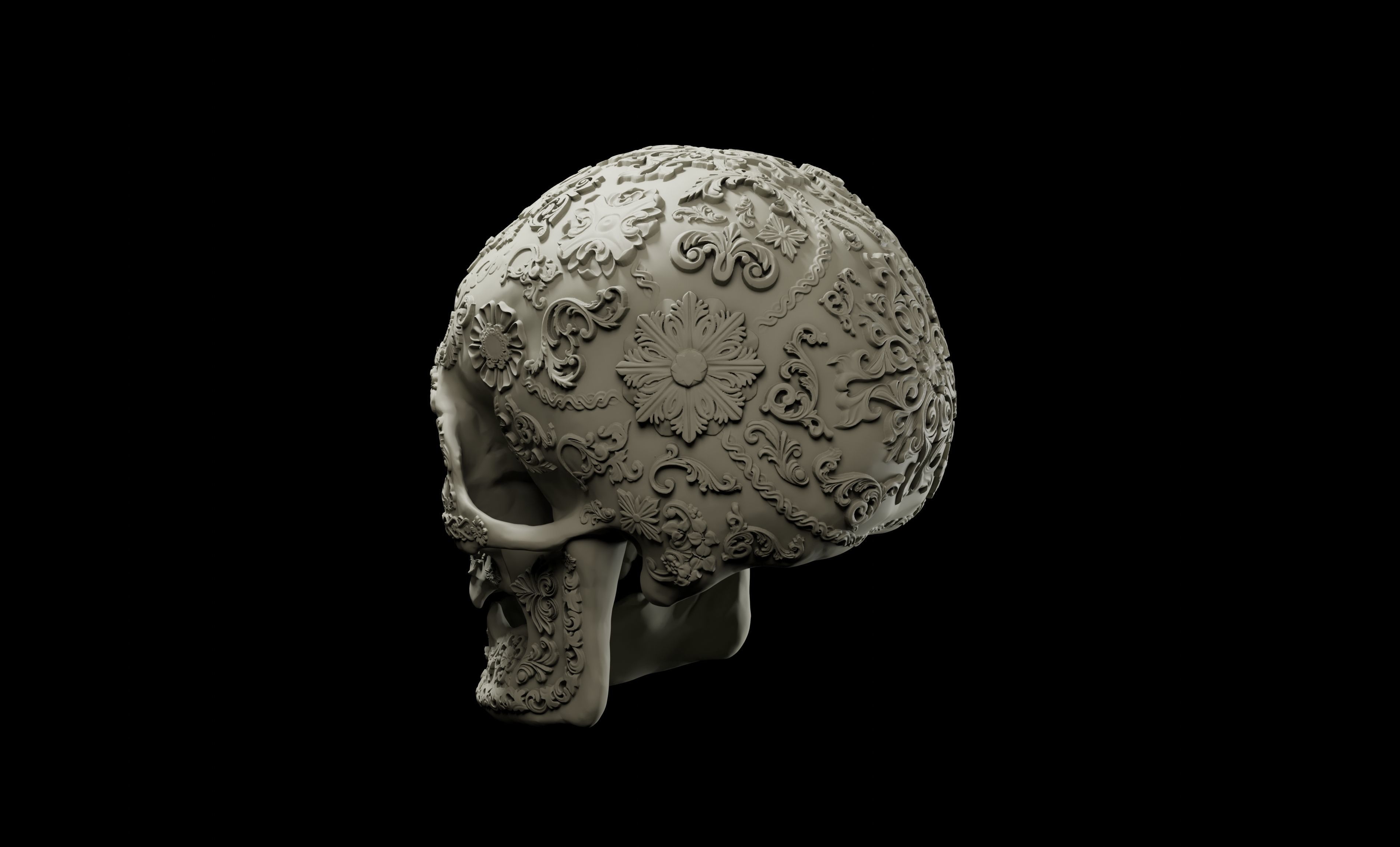 Decorated human skull intended for 3D printing 3D print model_3