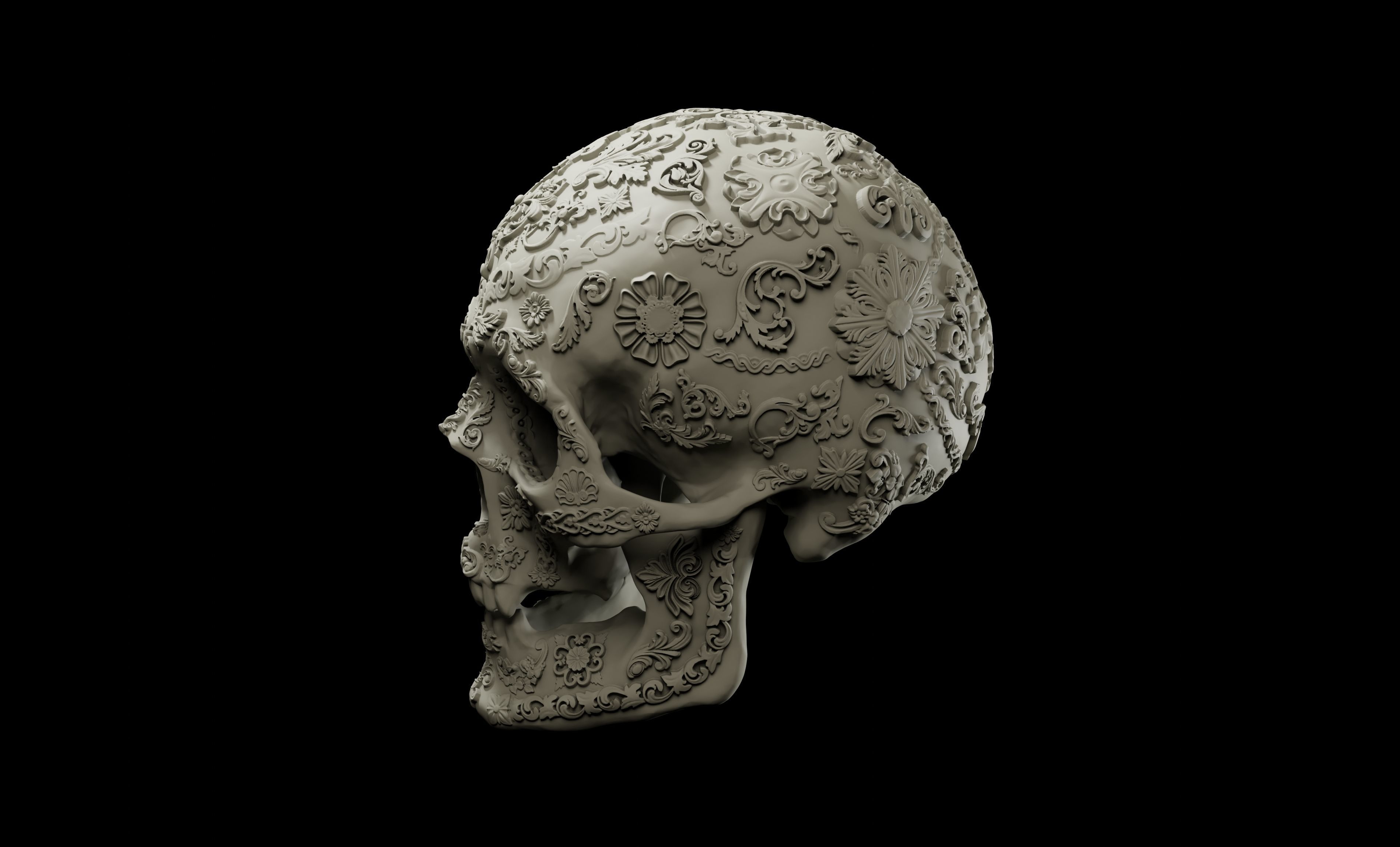 Decorated human skull intended for 3D printing 3D print model_2