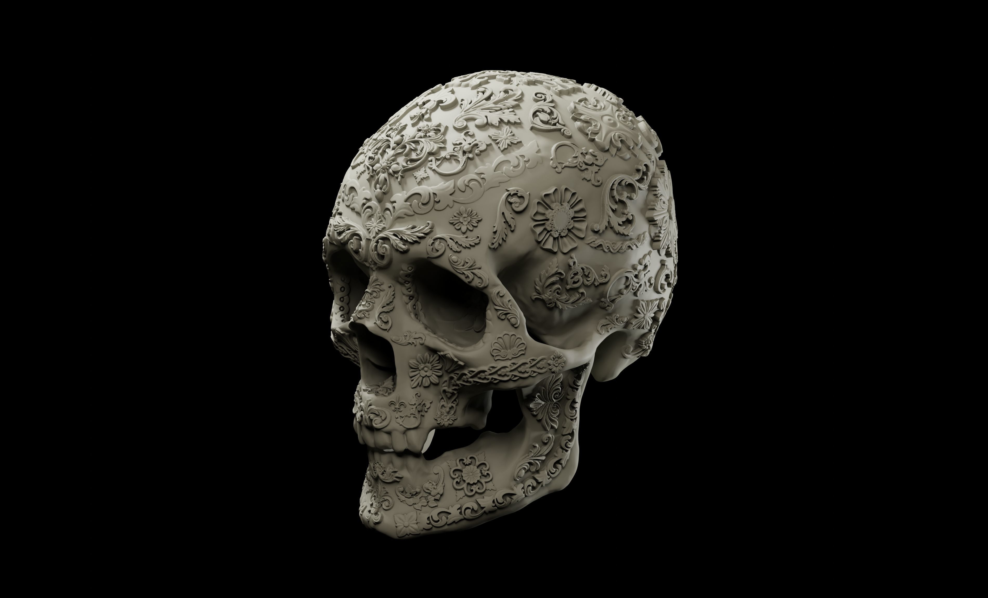 Decorated human skull intended for 3D printing 3D print model_1