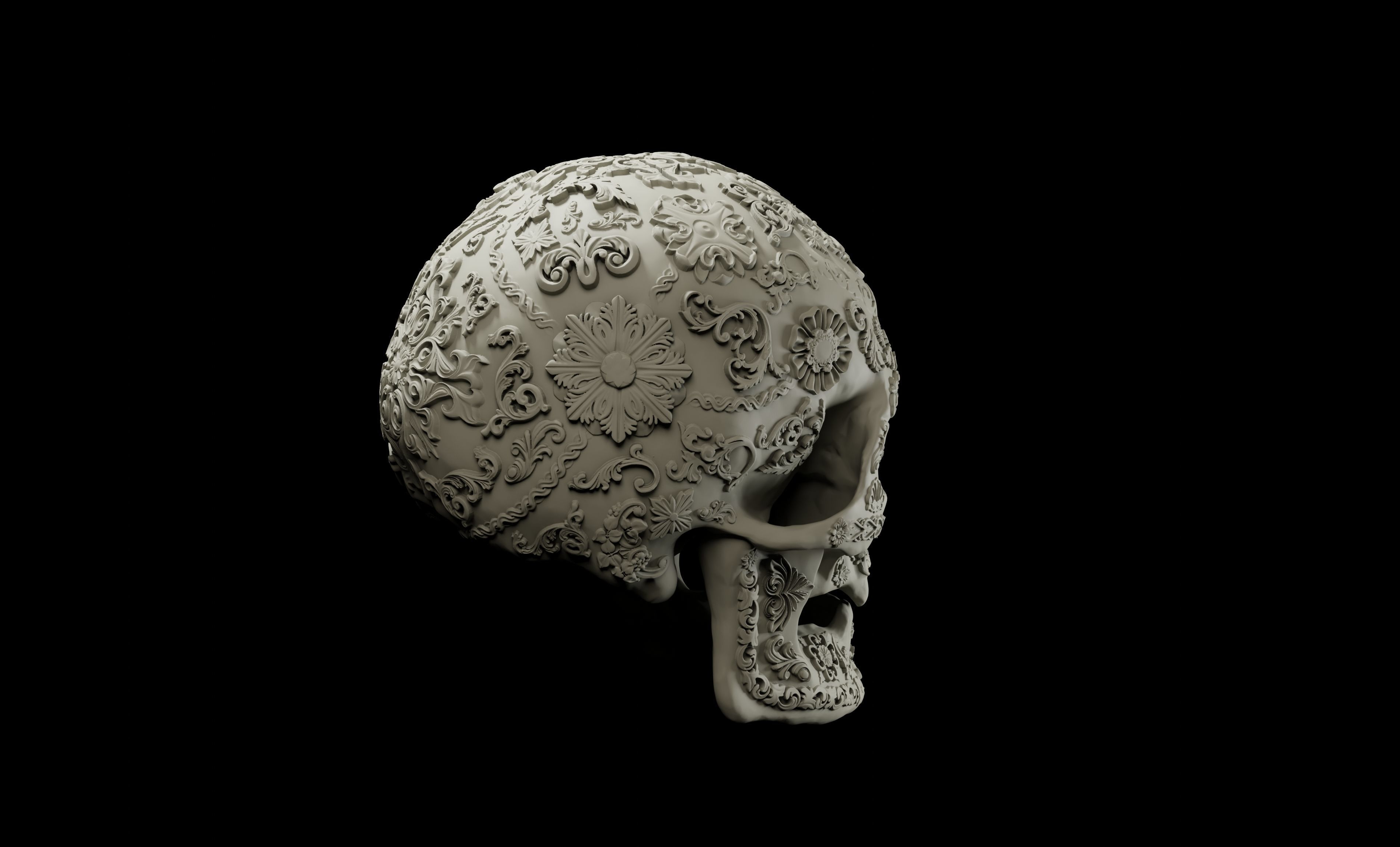 Decorated human skull intended for 3D printing 3D print model_5