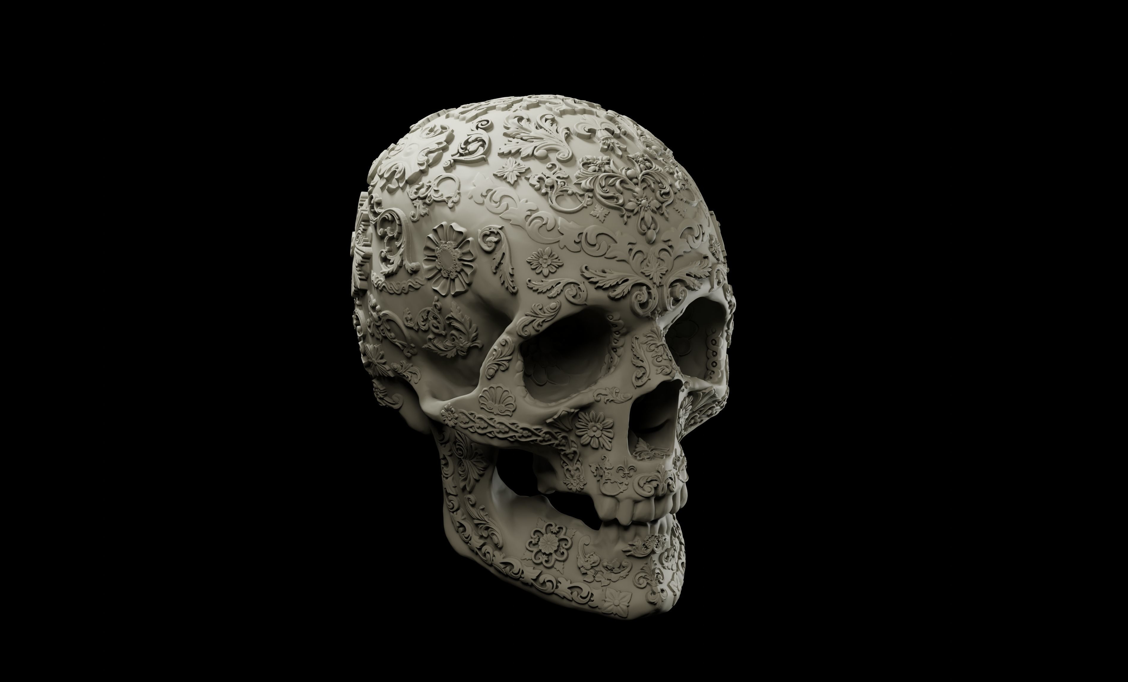 Decorated human skull intended for 3D printing 3D print model_6