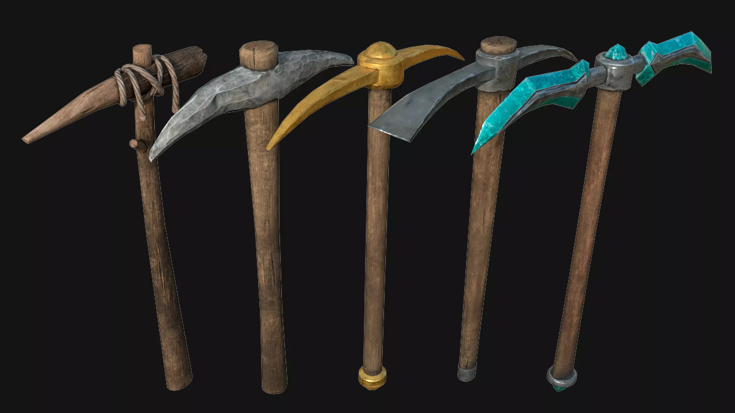 Pickaxe Pack Survival Miner Worker Tool Set Low-poly 3D model