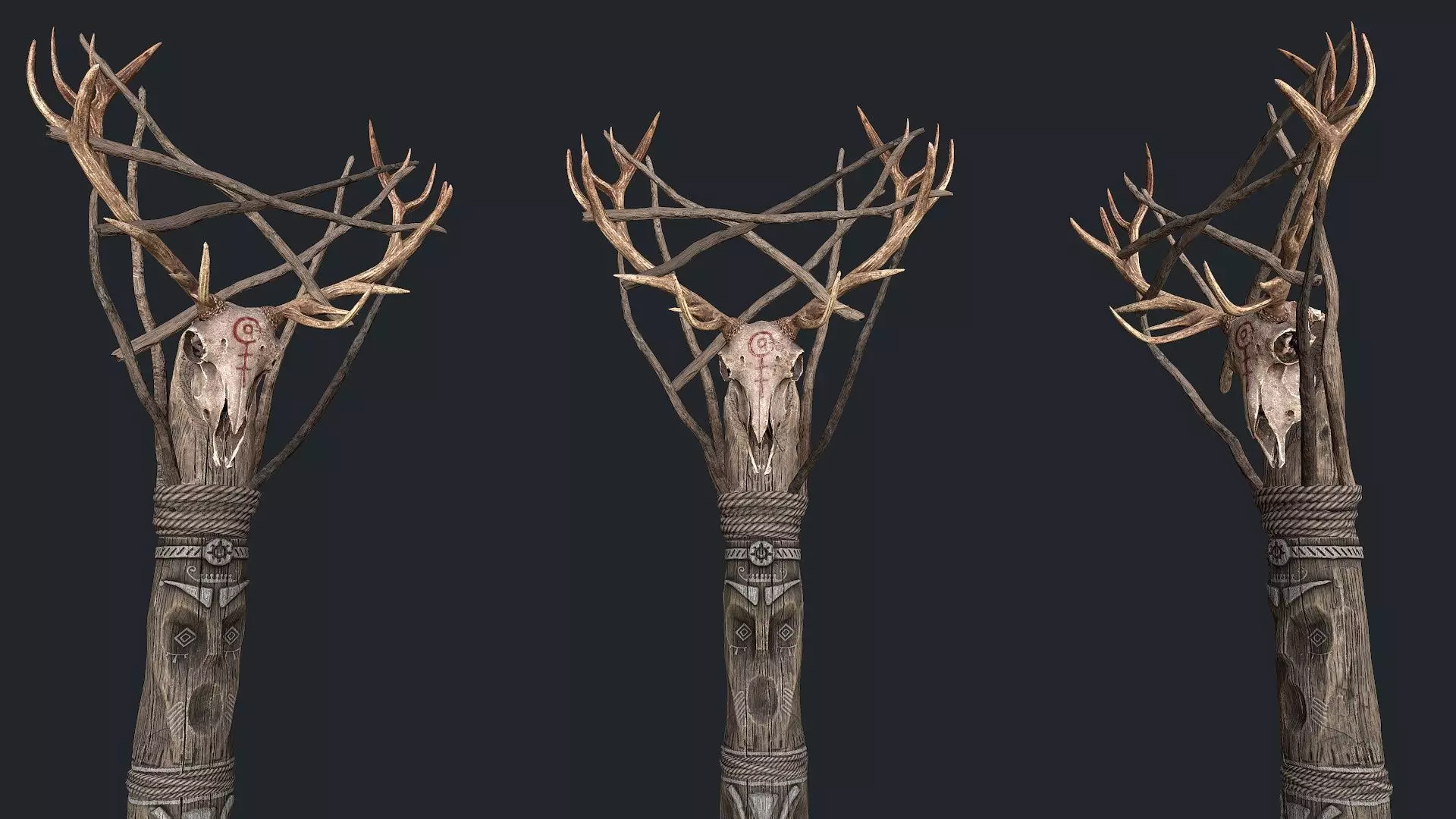 Totem wood Skull 4k Low-poly 3D model