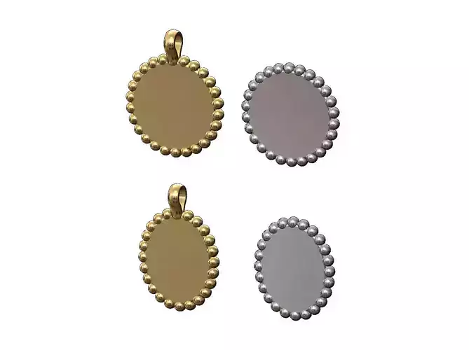 Round and ovale engravable pendants with bead pattern halo