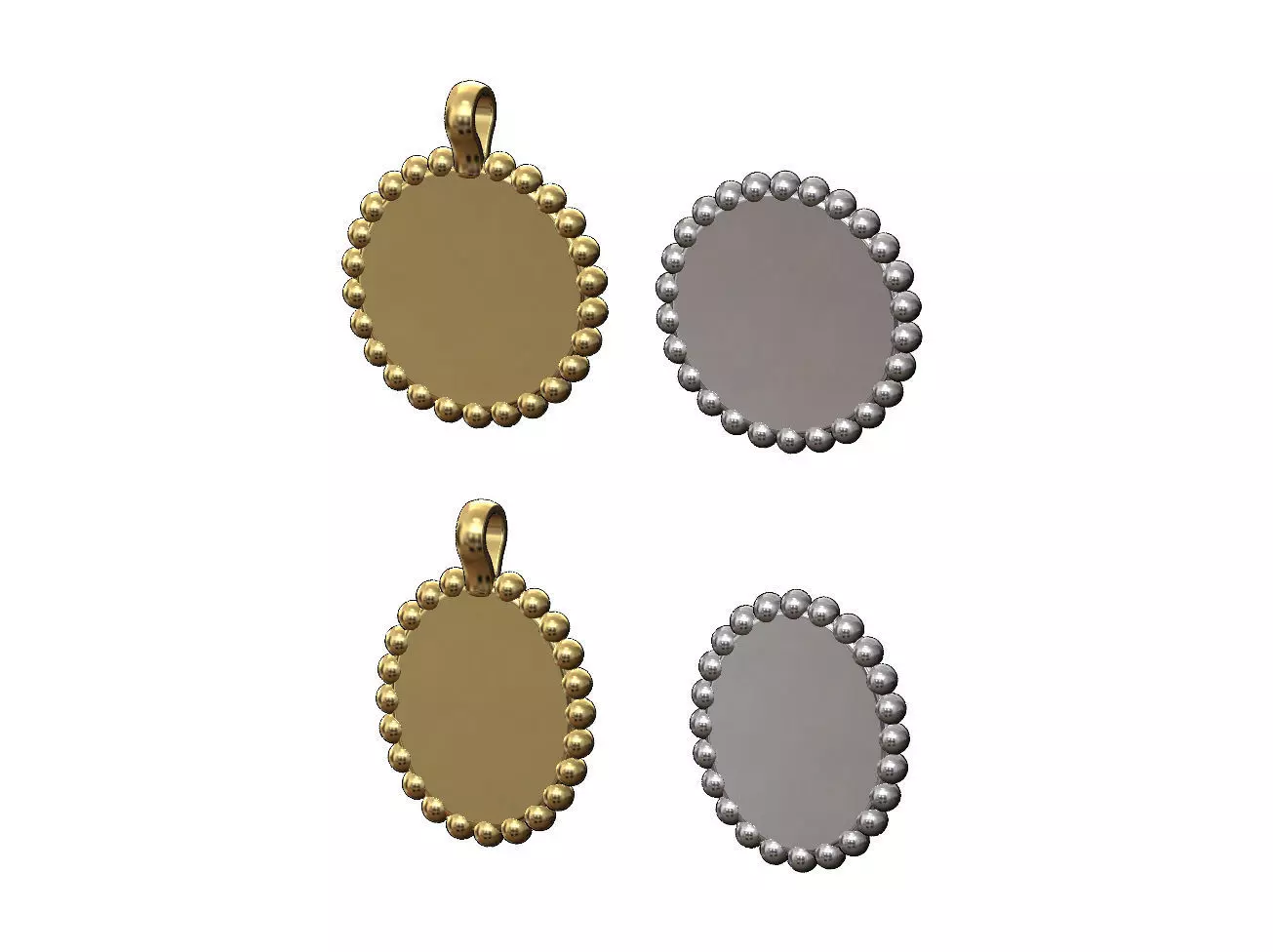Round and ovale engravable pendants with bead pattern halo 3D print model