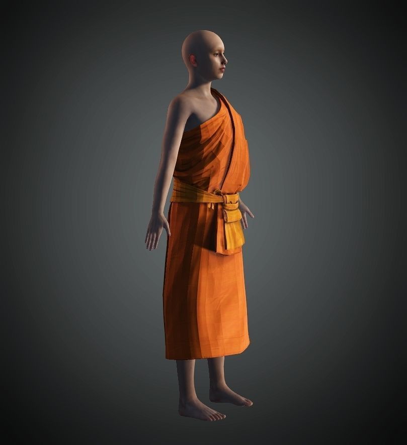 Monks monk in orange robe 3D model_1