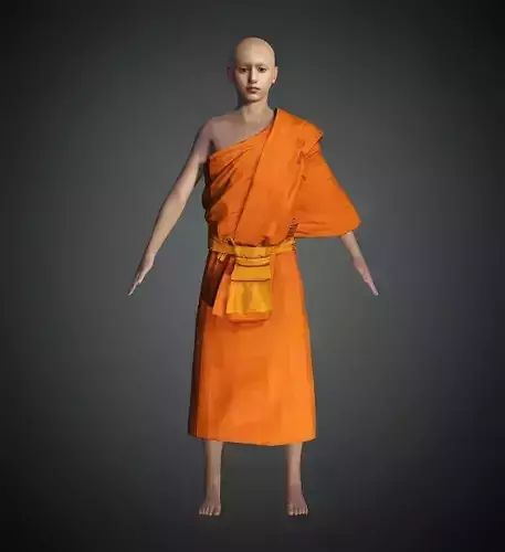 Monks monk in orange robe 3D model