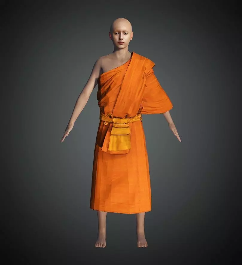 Monks monk in orange robe 3D model_0