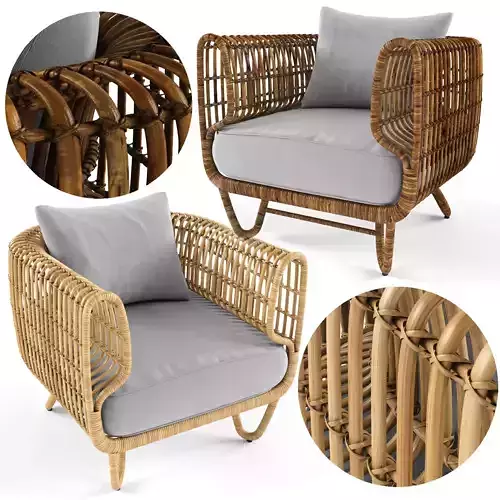 Bamboo rattan armchair for outdoor airy nature cool