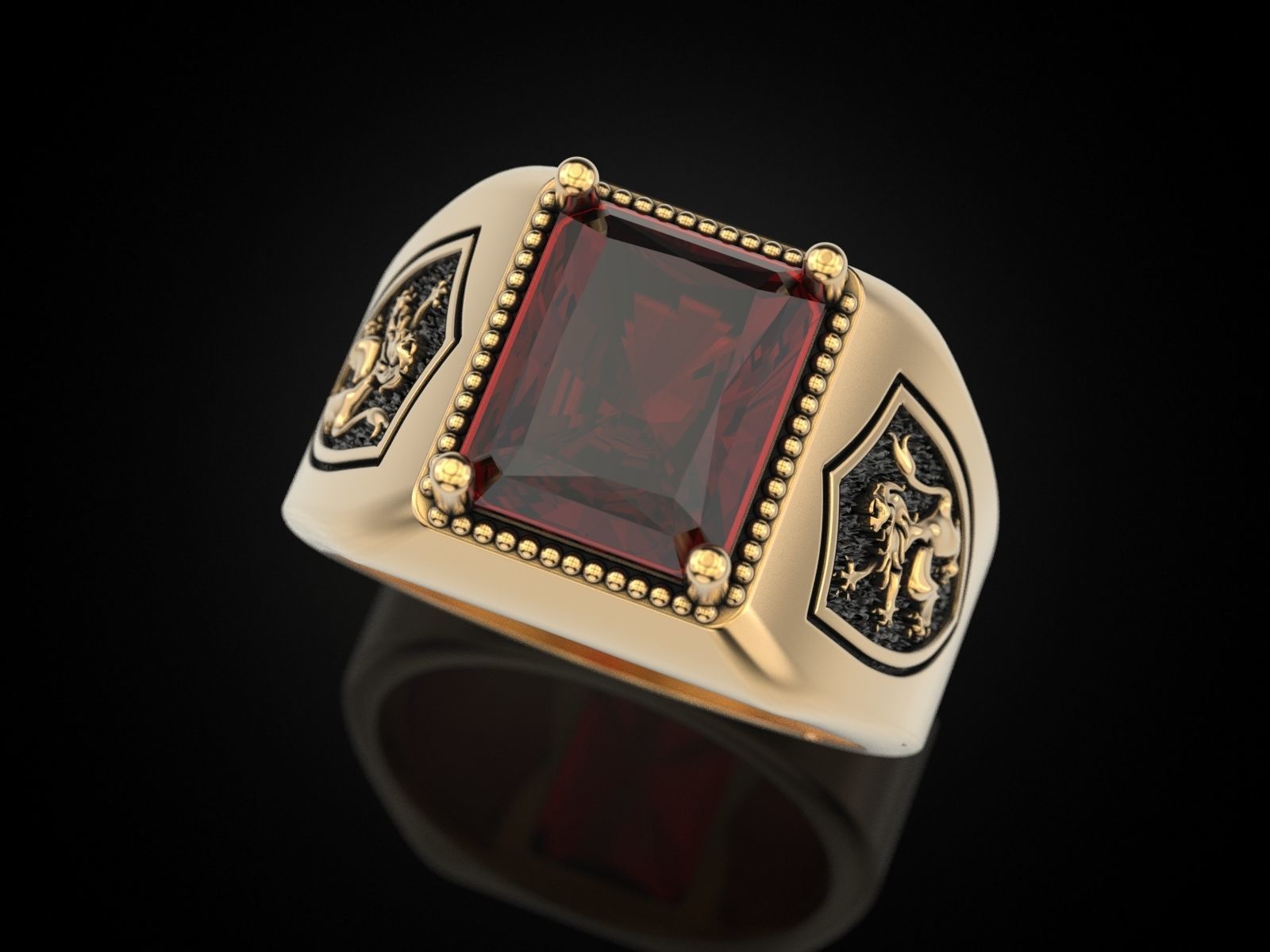 Ring lion on the shield and a large stone 3D print model_8