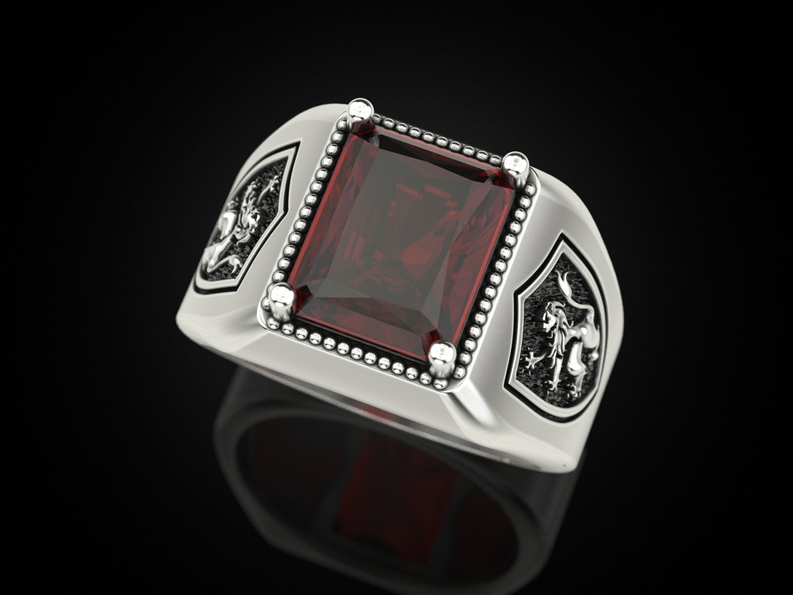 Ring lion on the shield and a large stone 3D print model_2