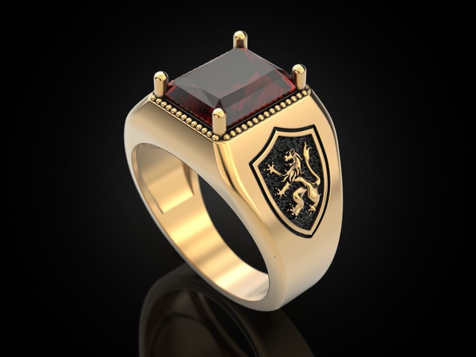 Ring lion on the shield and a large stone 3D print model_9