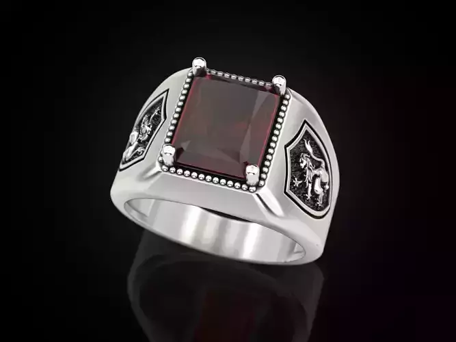 Ring lion on the shield and a large stone