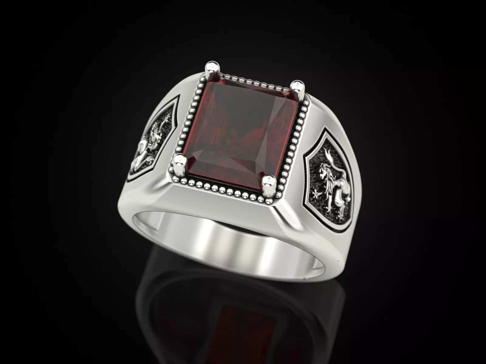 Ring lion on the shield and a large stone 3D print model_0