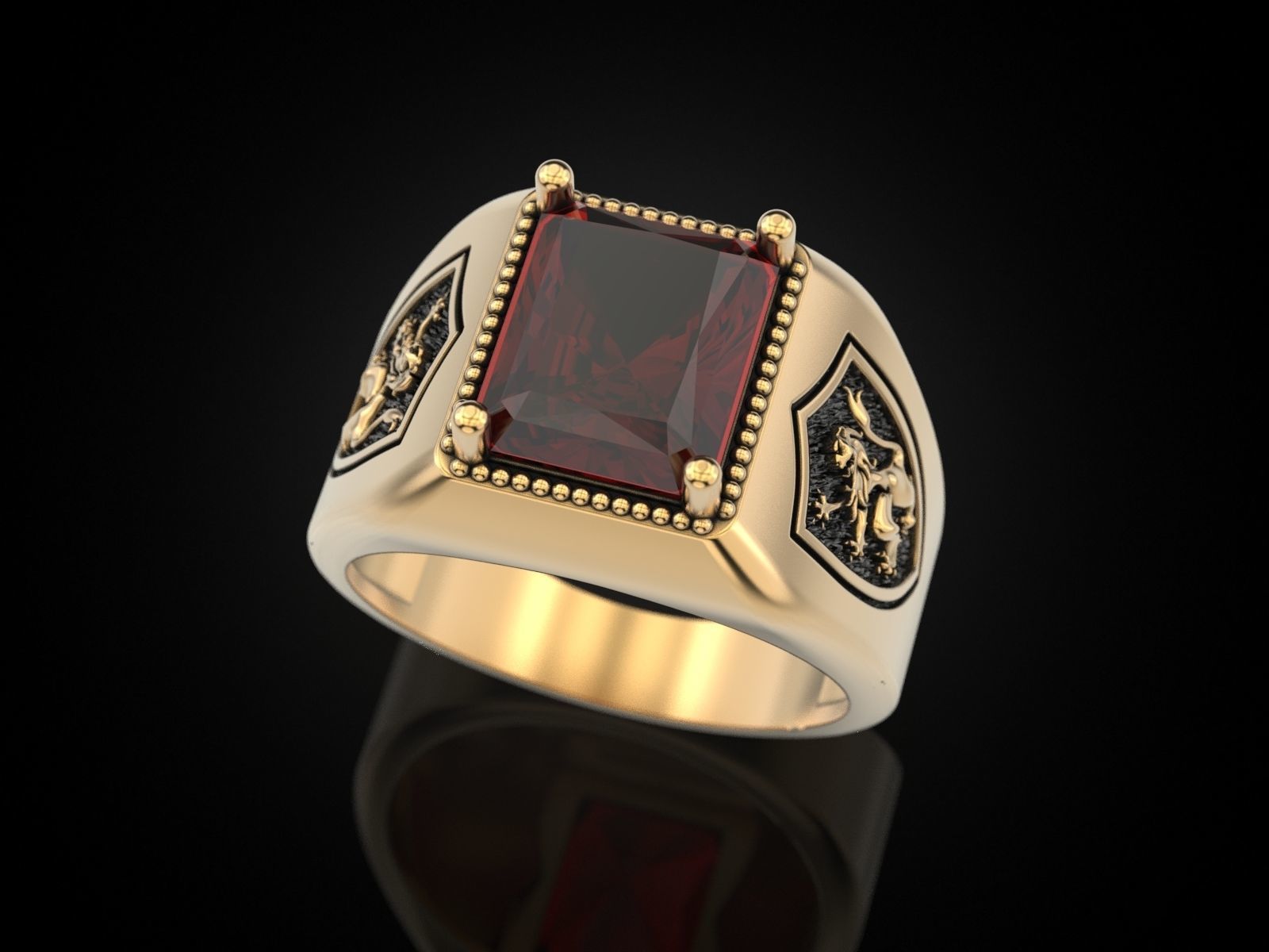 Ring lion on the shield and a large stone 3D print model_7