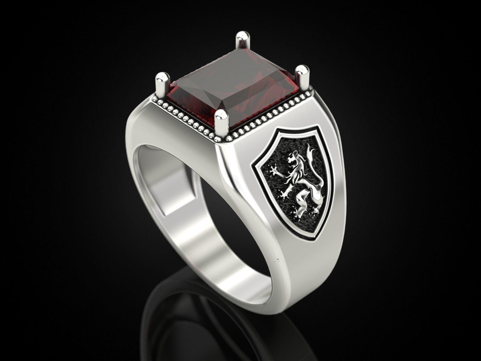 Ring lion on the shield and a large stone 3D print model_3