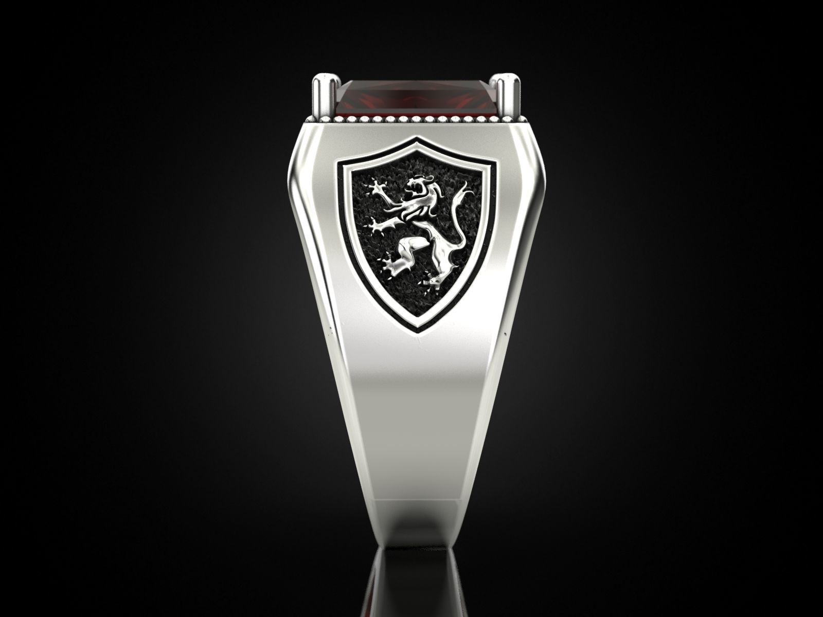 Ring lion on the shield and a large stone 3D print model_4