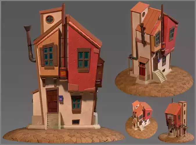 Stylized cartoon steampunk house