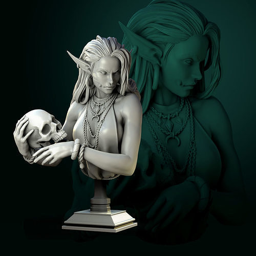 Laedria the Necromancer bust pre-supported 3D print model