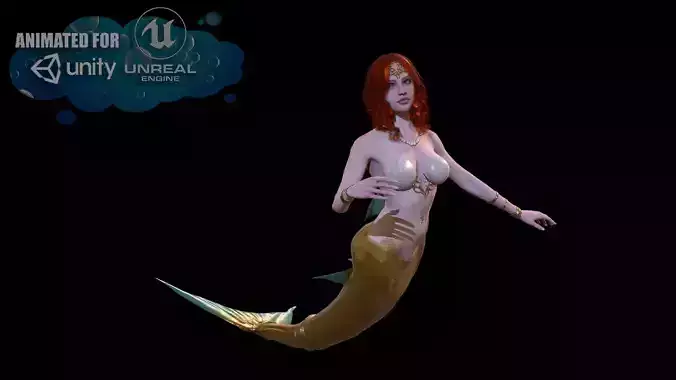 MermaidGameReady mermaid animation Low-poly 3D model