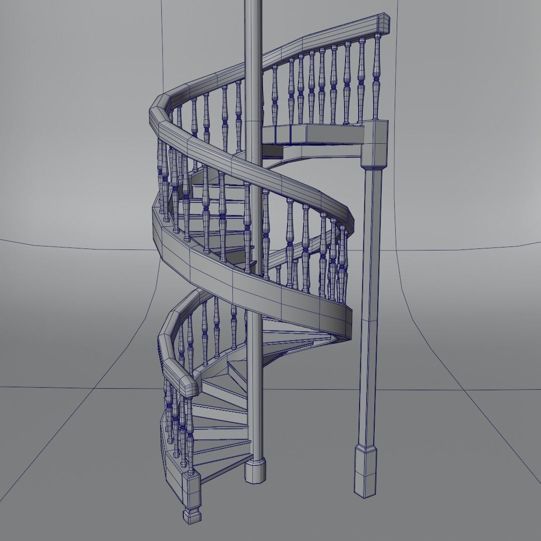 Wood Spiral Staircase PBR Low-poly 3D model_2