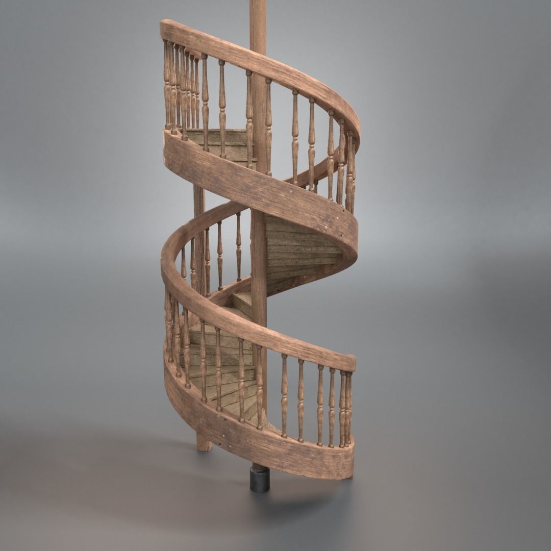 Wood Spiral Staircase PBR Low-poly 3D model_1