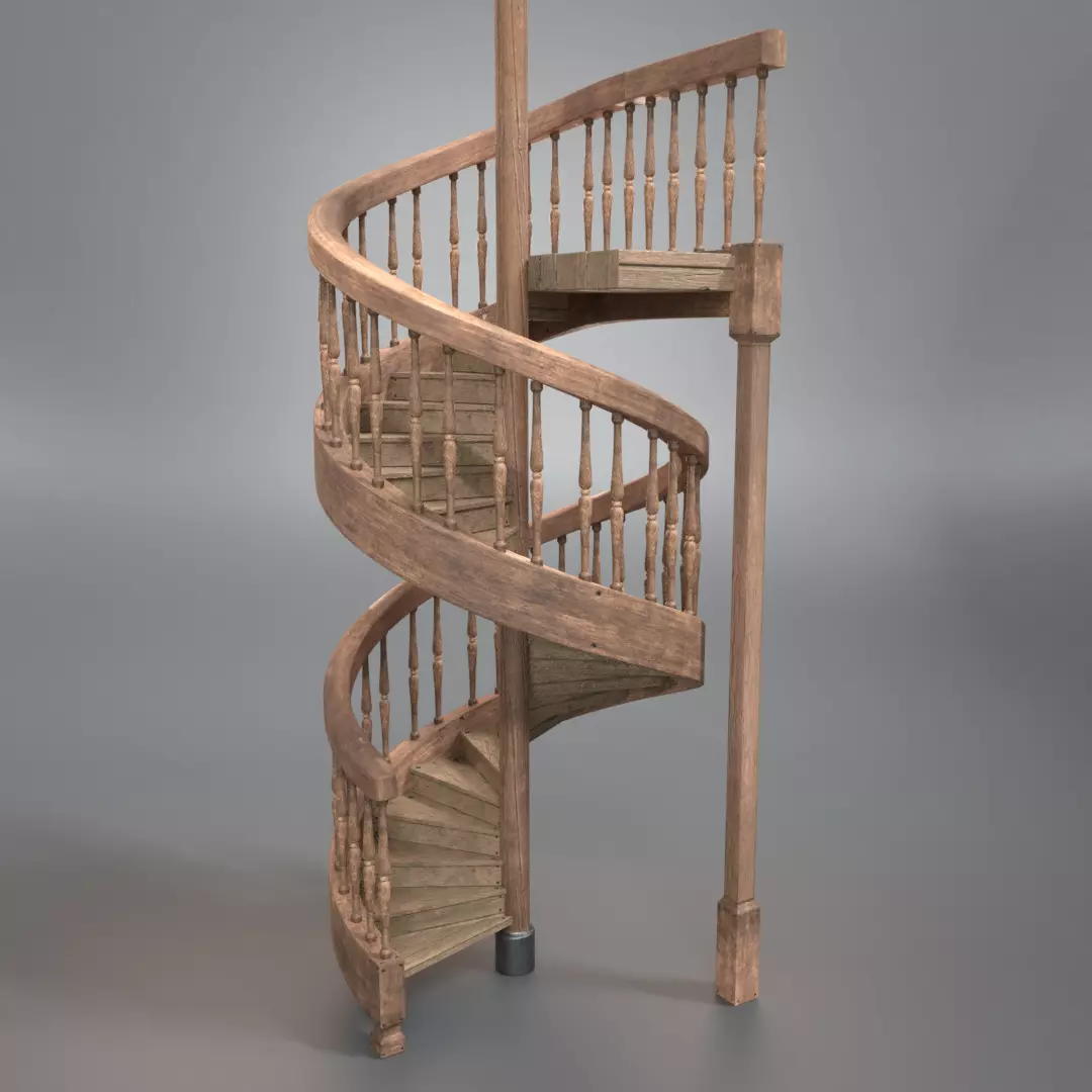 Wood Spiral Staircase PBR Low-poly 3D model_0