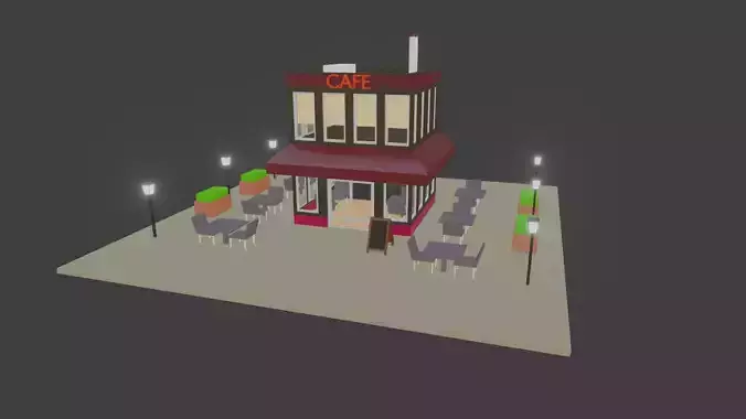 lowpoly cafe Low-poly 3D model