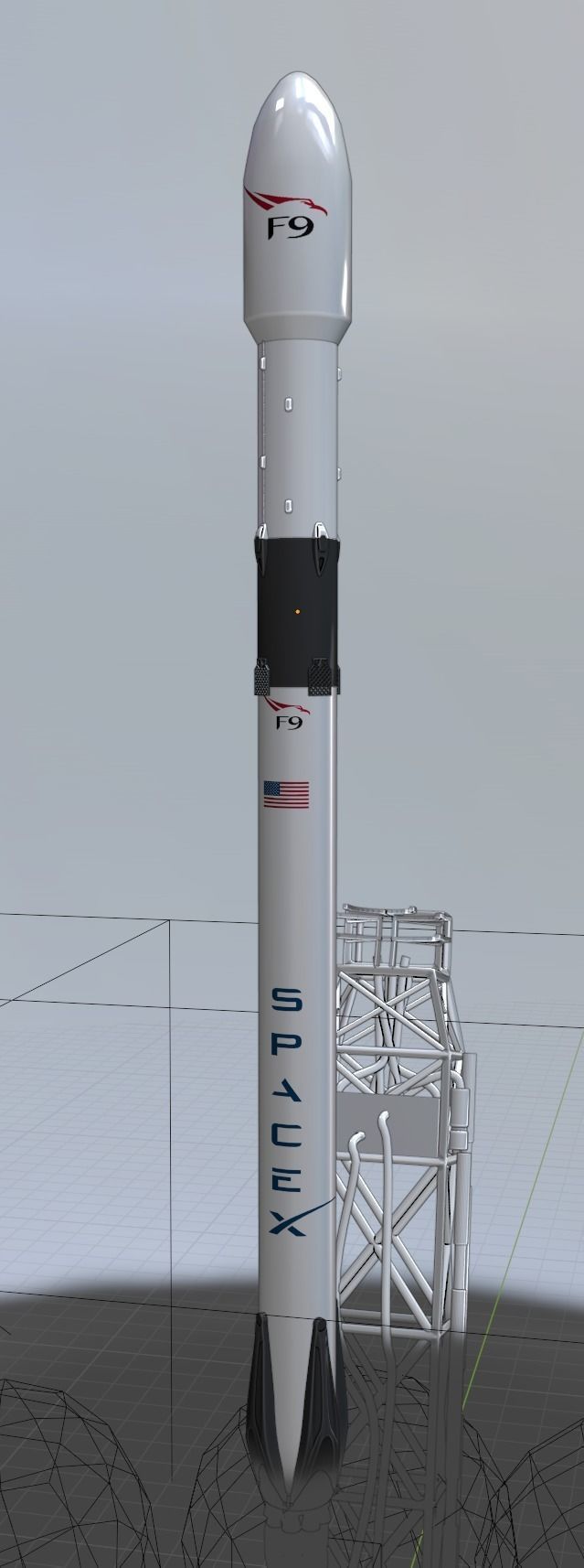 Launch falcon 9 with smoke 3D model_2